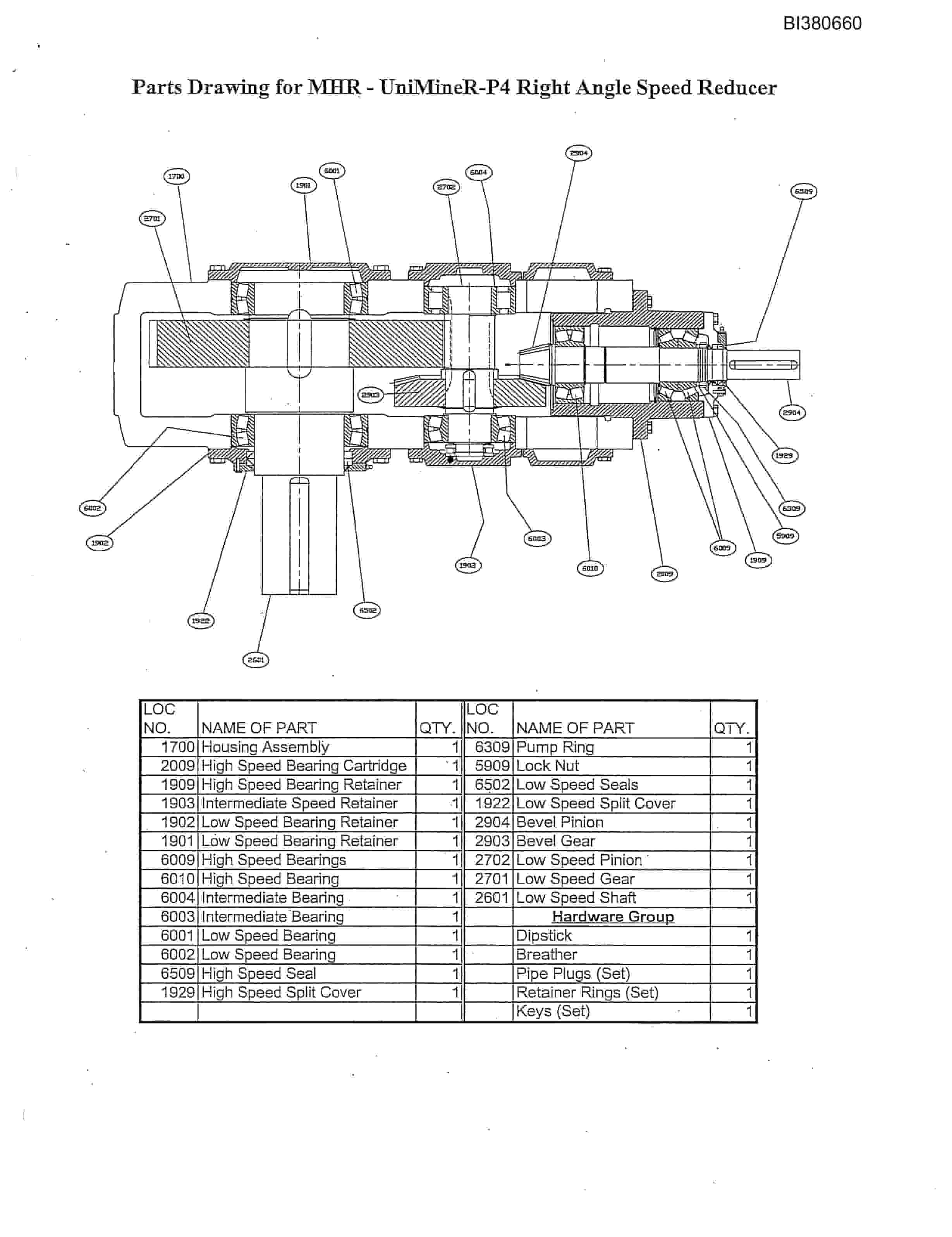 Bucyrus 48in Single 200HP Drive, Take-Up, Tailpiece Parts Catalog BI380660-2