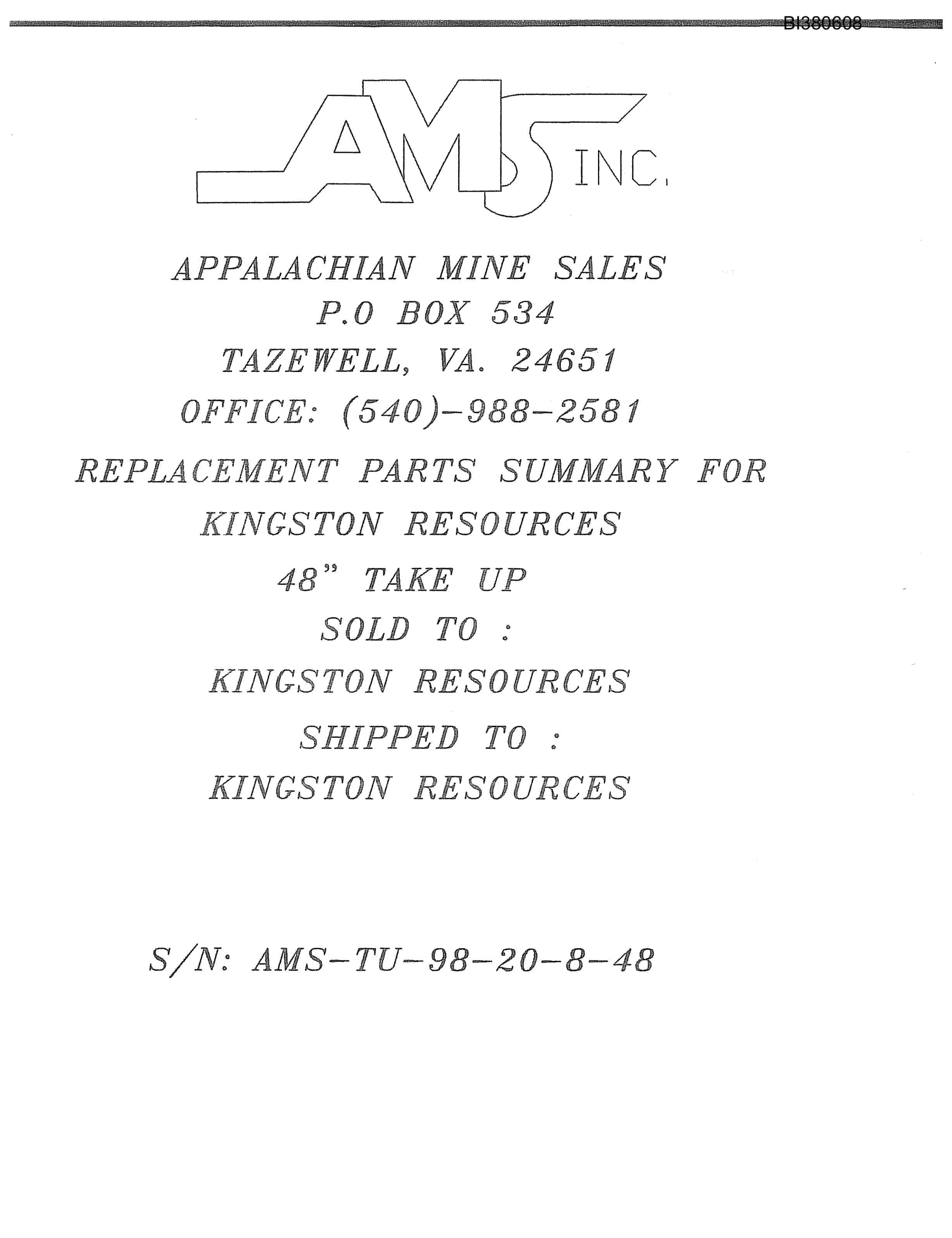 Bucyrus 48in Single Drive, Take-Up, Tailpiece Parts Catalog BI380608-2