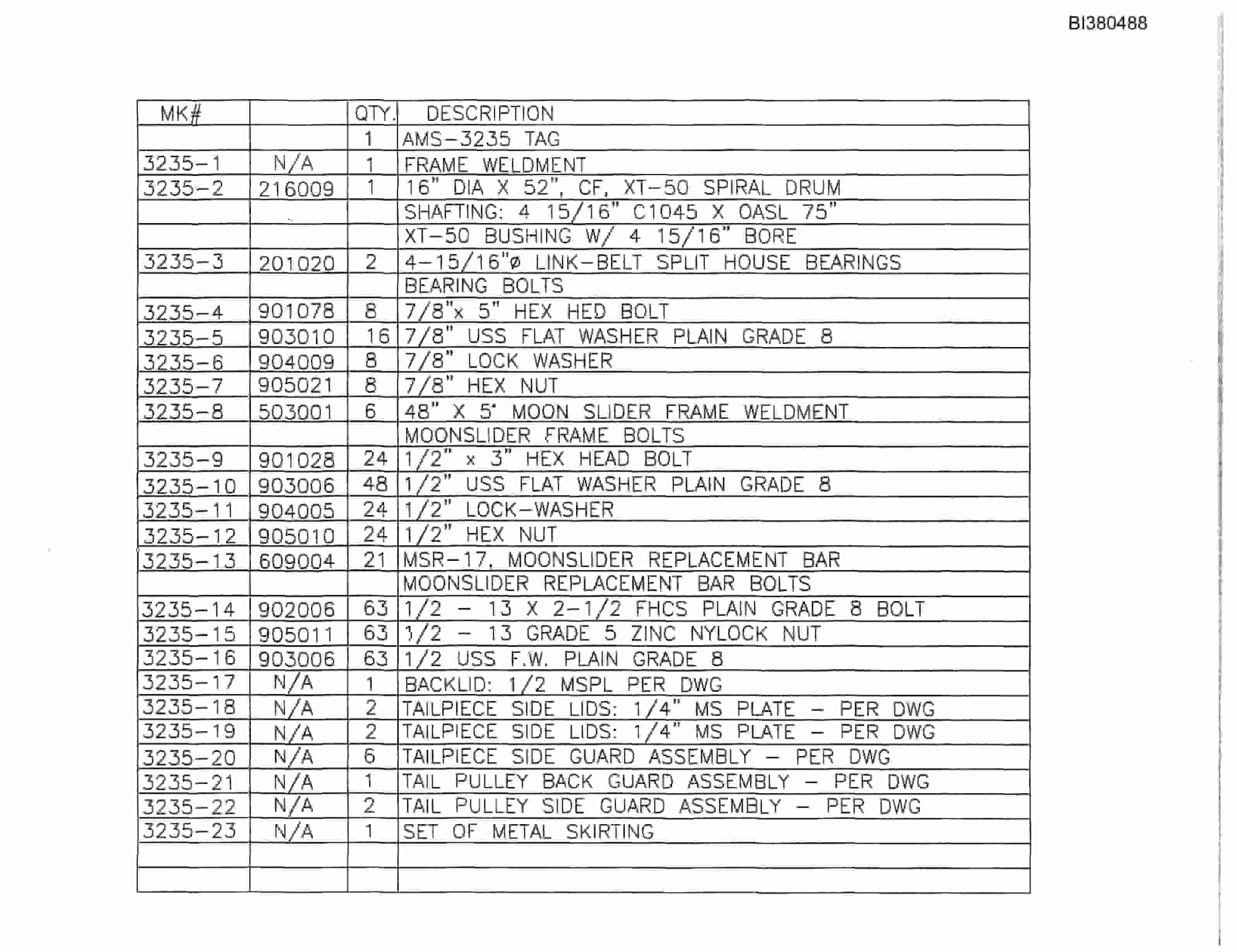 Bucyrus 48in Tailpiece Parts Catalog BI380488-2