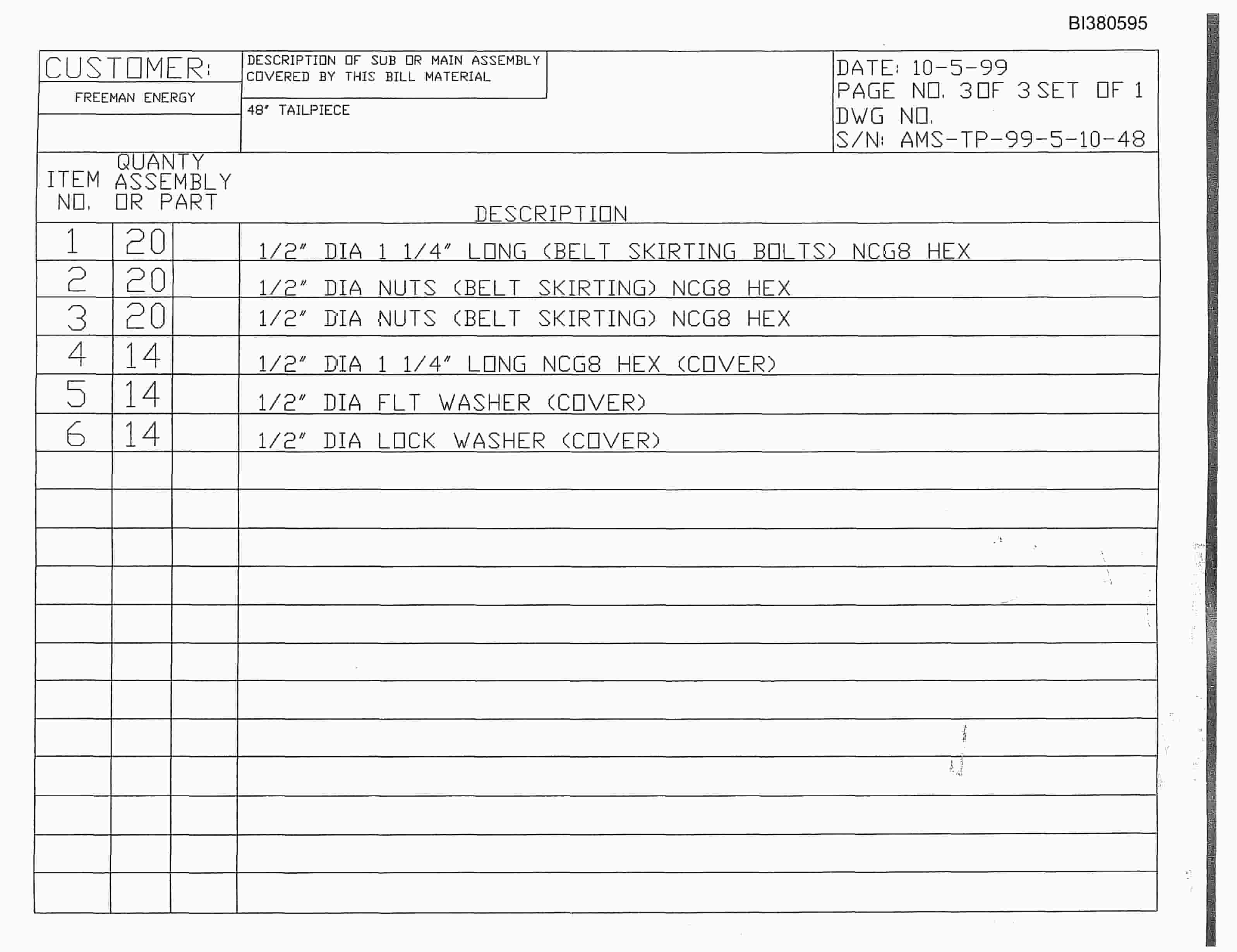Bucyrus 48in Tailpiece Parts Catalog BI380595-4