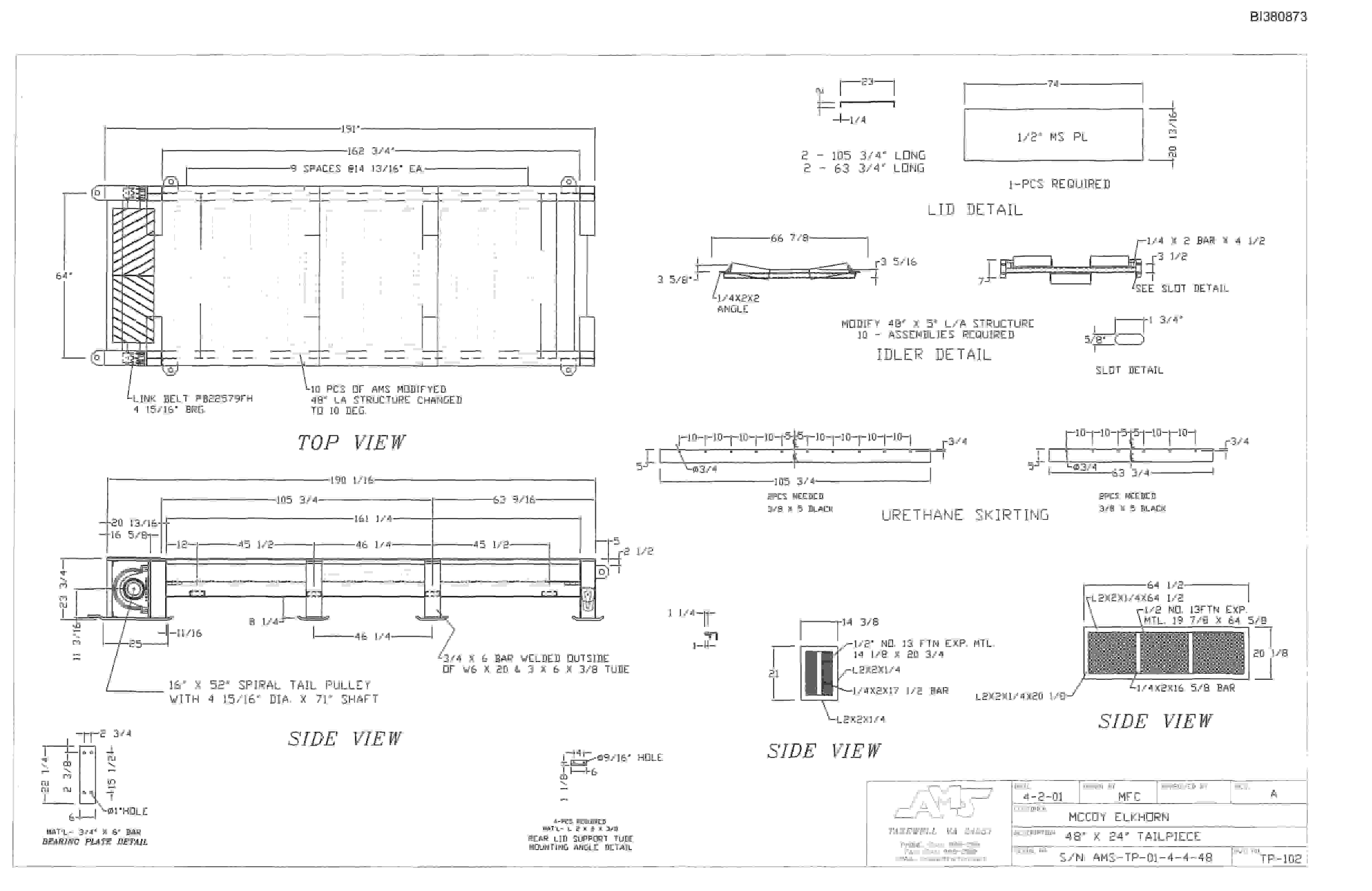 Bucyrus 48in Tailpiece Parts Catalog BI380873-2