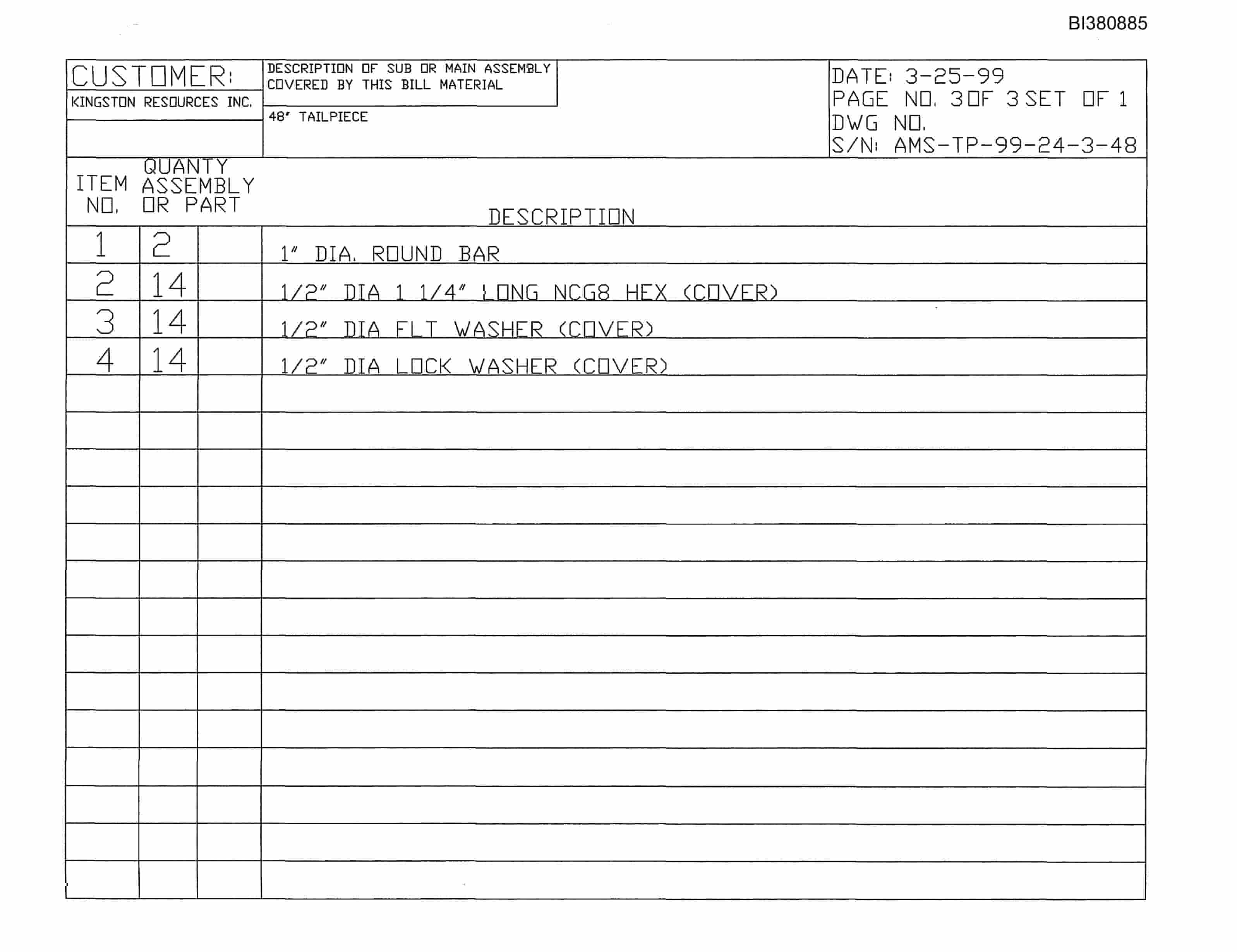 Bucyrus 48in Tailpiece Parts Catalog BI380885-4