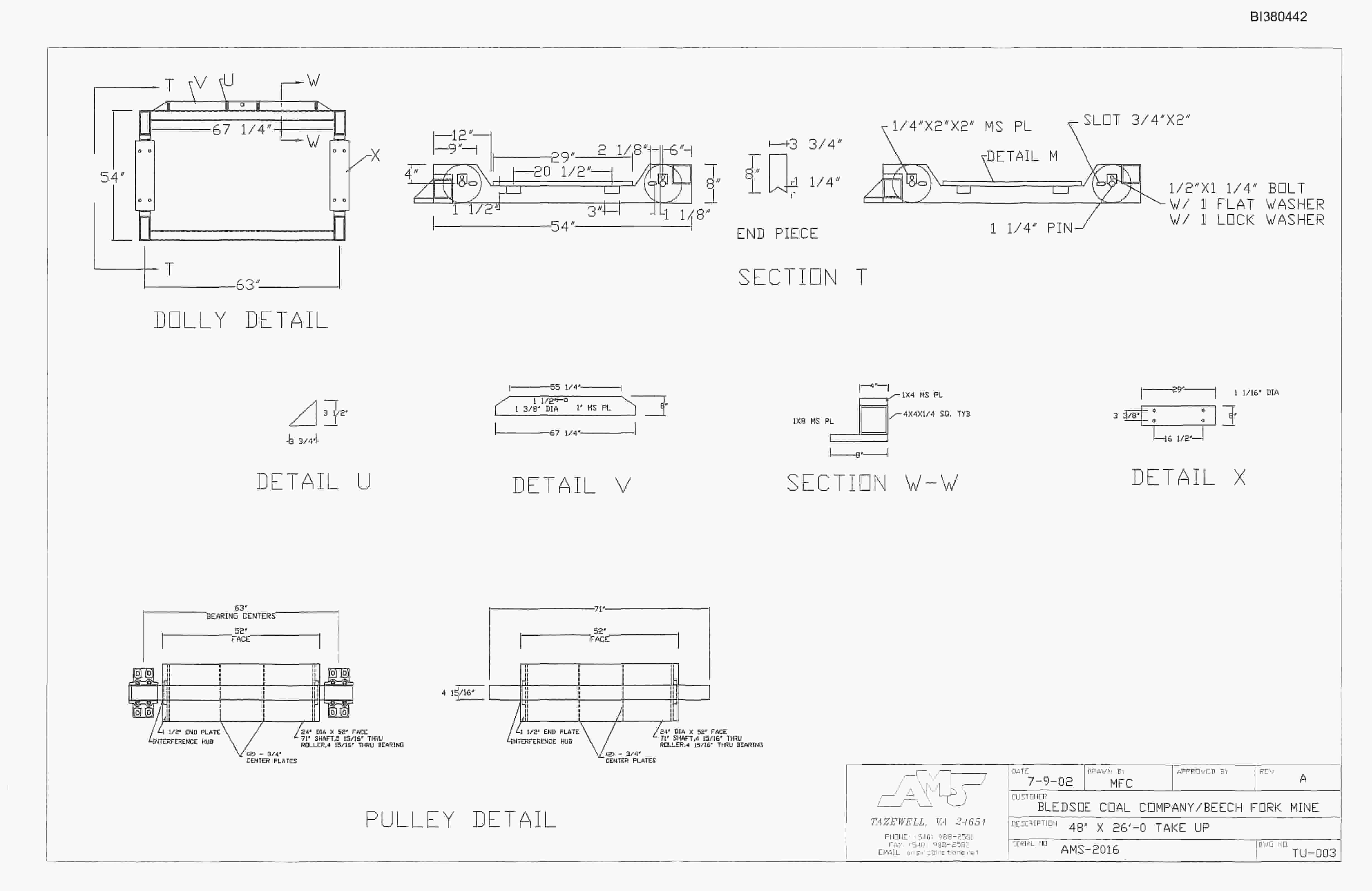 Bucyrus 48in Take-Up Parts Catalog BI380442-3