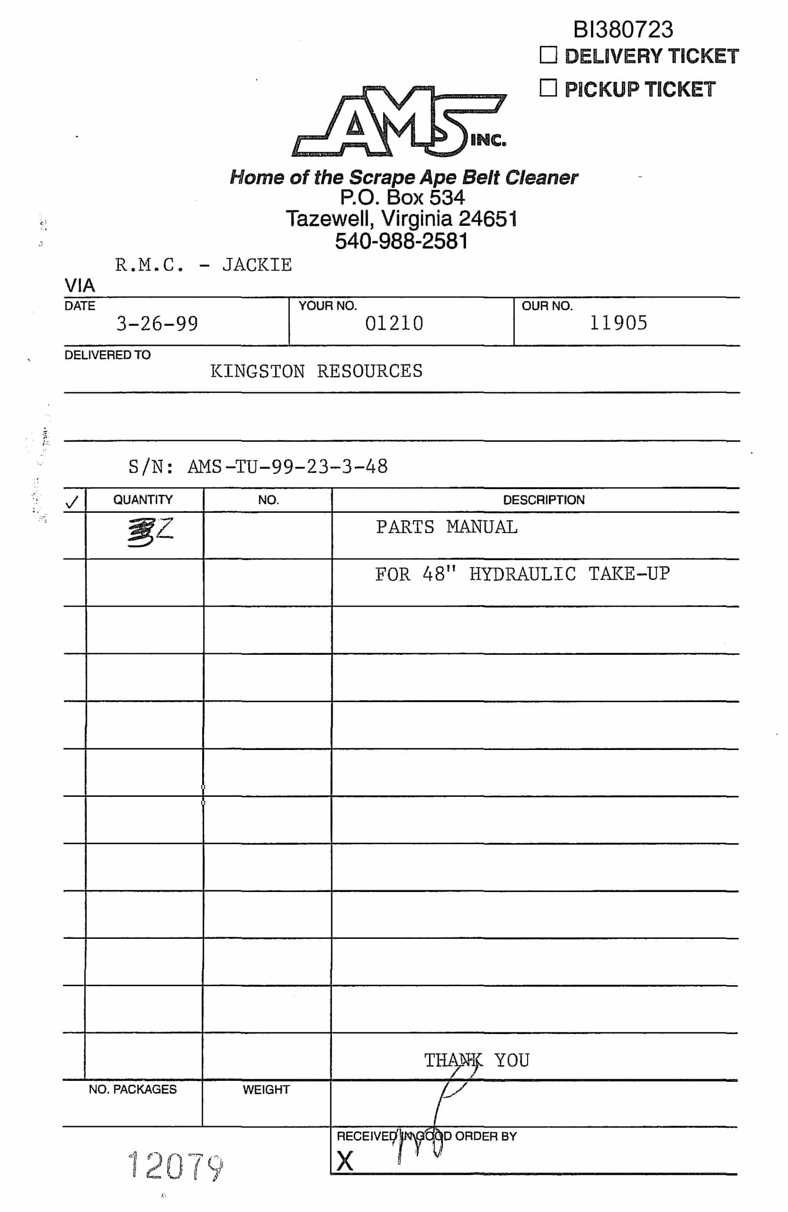 Bucyrus 48in Take-Up Parts Catalog BI380723-5