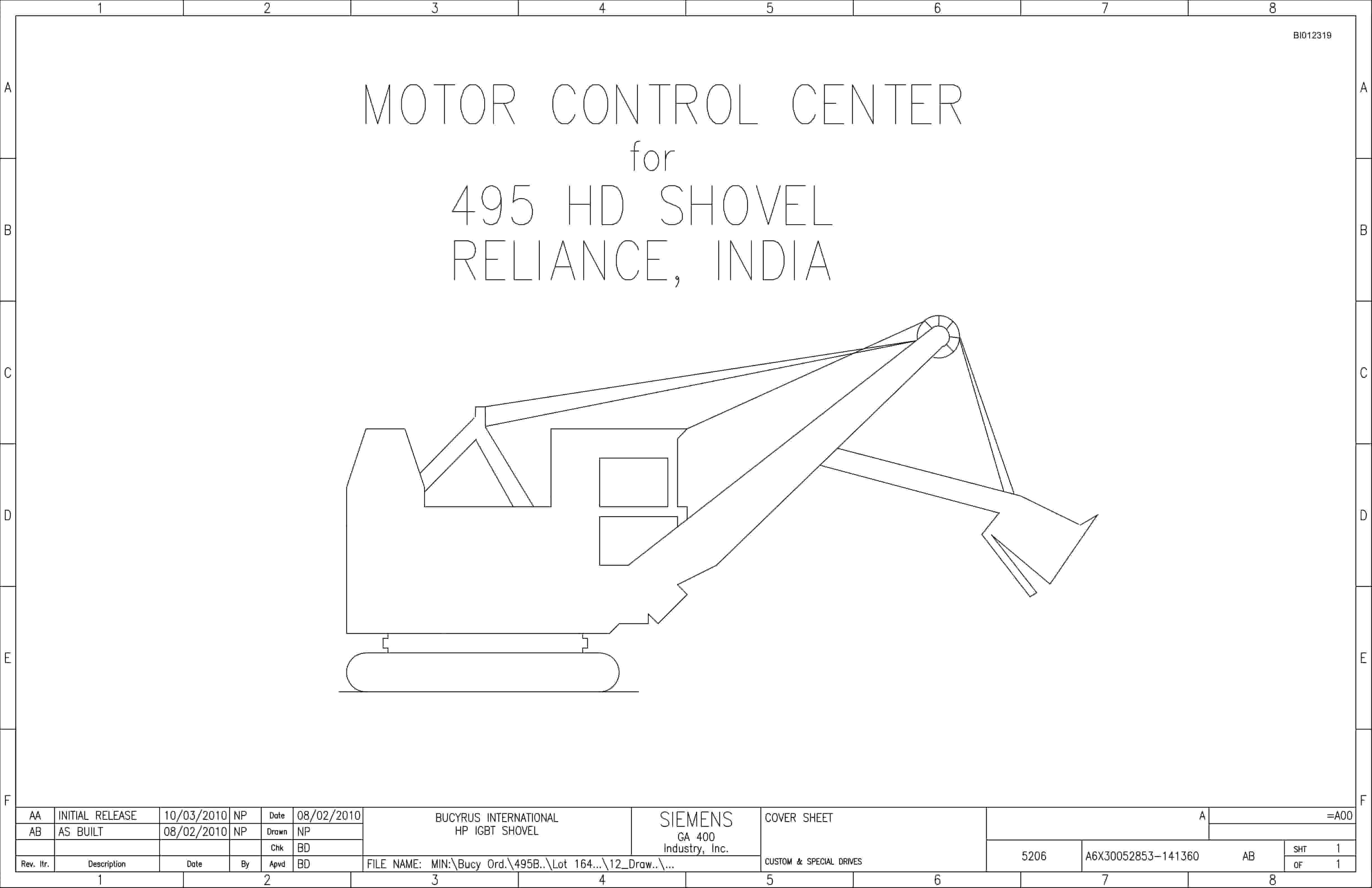 Bucyrus 495 HD Shovel Reliance India Motor Control Center Wiring Diagrams BI012319