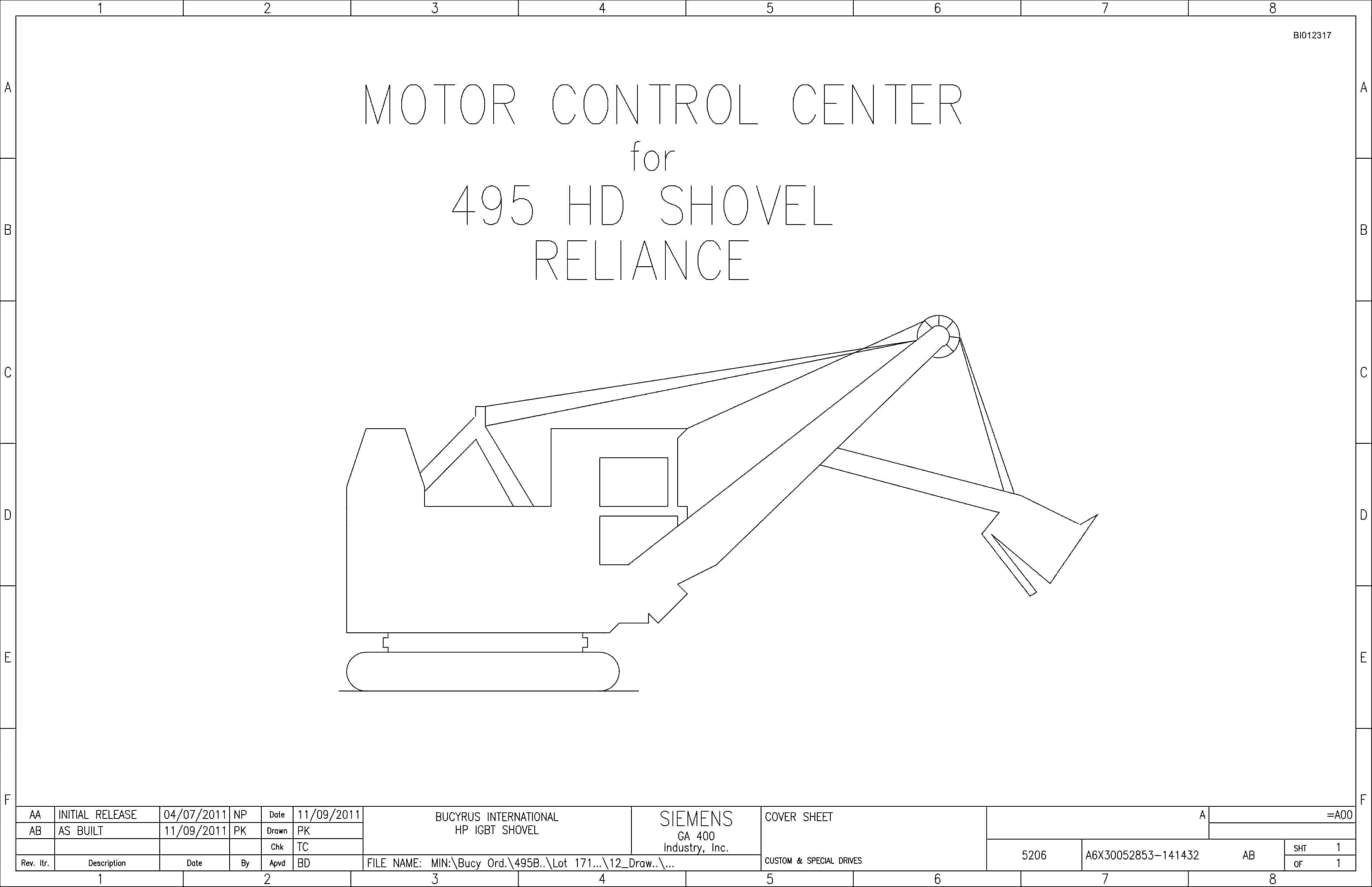 Bucyrus 495 HD Shovel Reliance Motor Control Center Wiring Diagrams BI012317