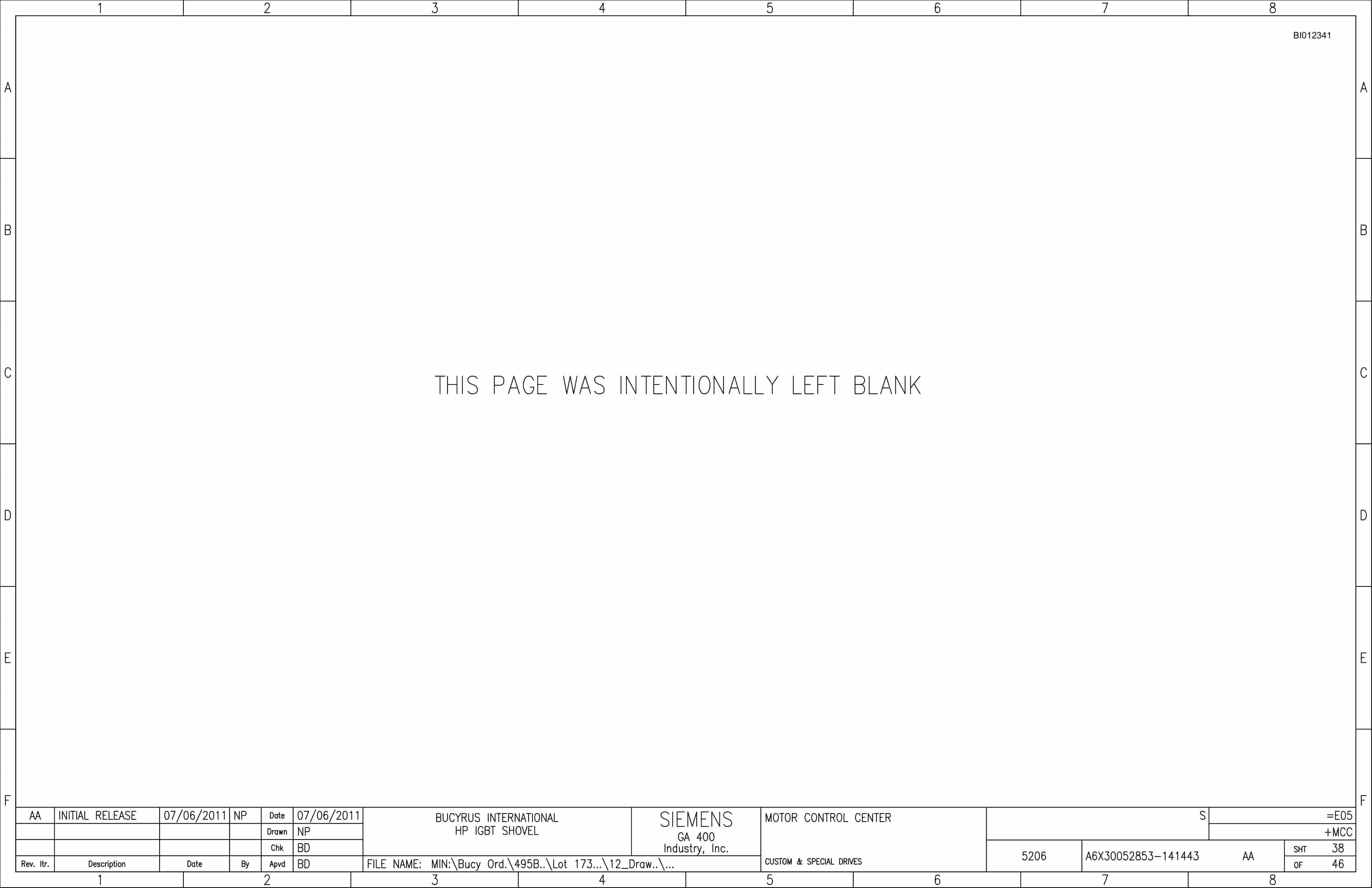 Bucyrus 495 HD Shovel Reliance Motor Control Center Wiring Diagrams BI012341 2 Bucyrus 495 HD Shovel Reliance Motor Control Center Wiring Diagrams BI012341 - Image 2