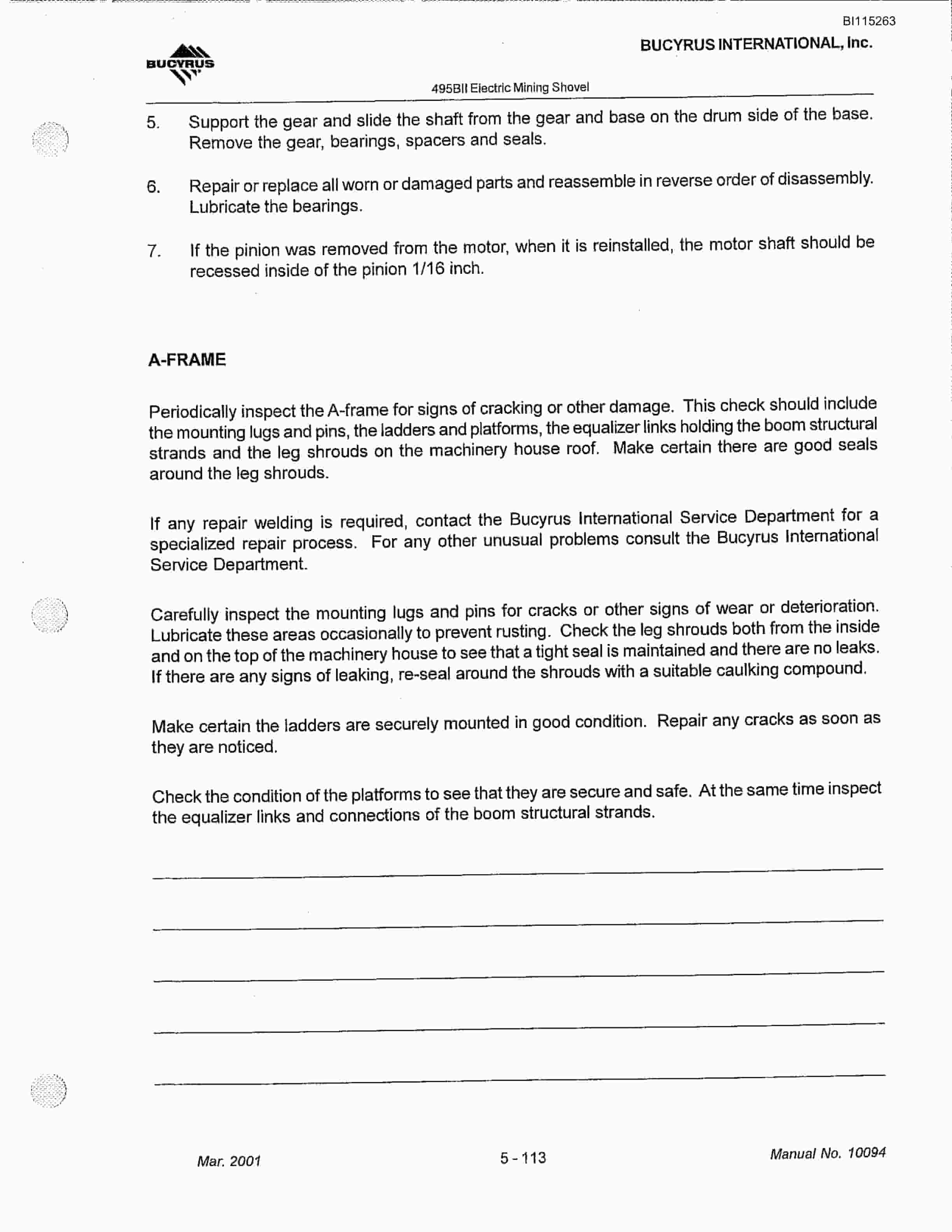 Bucyrus 495BII Mining Shovel Technical Manual BI115263-4
