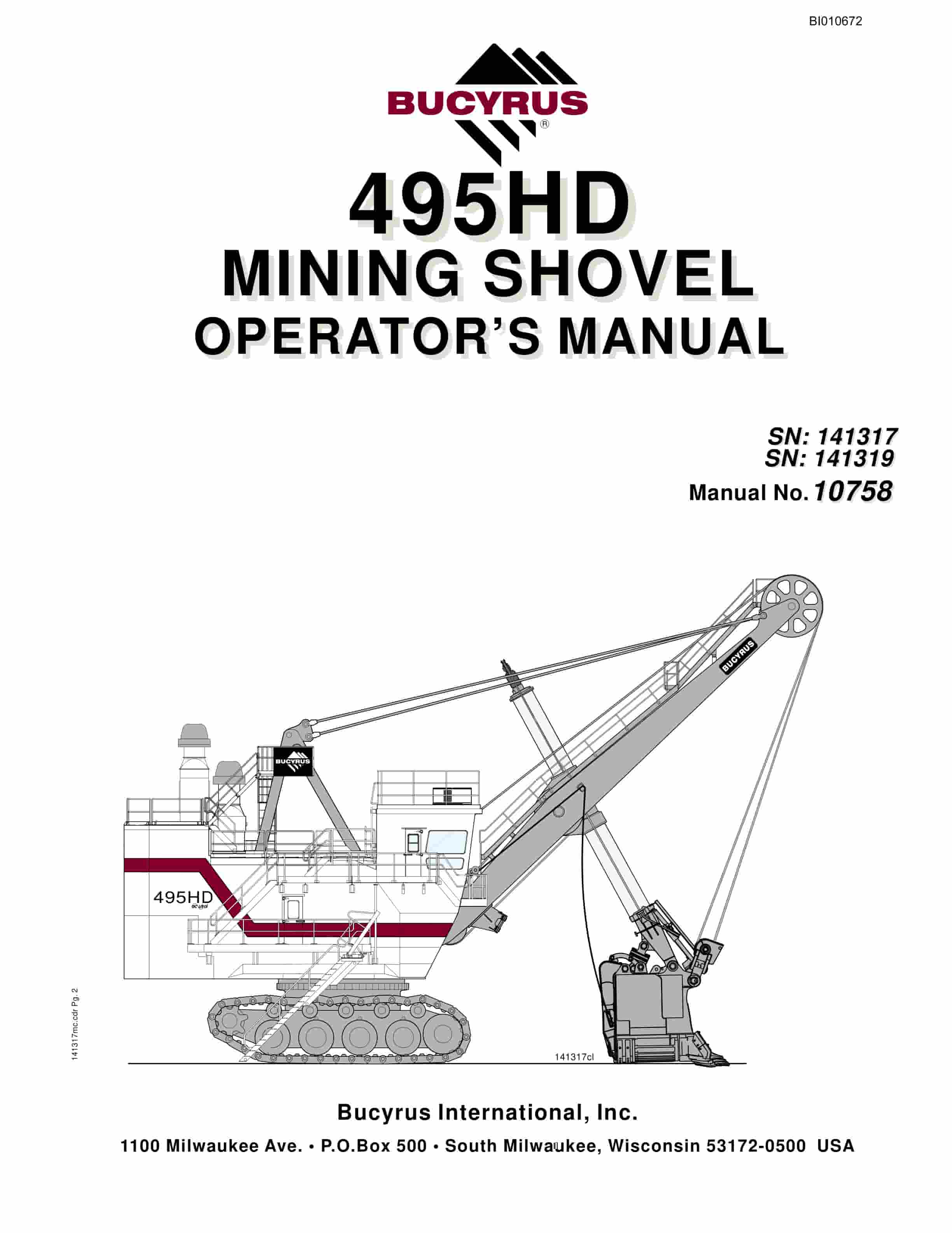 Bucyrus 495HD Mining Shovel Operator Manual BI010672