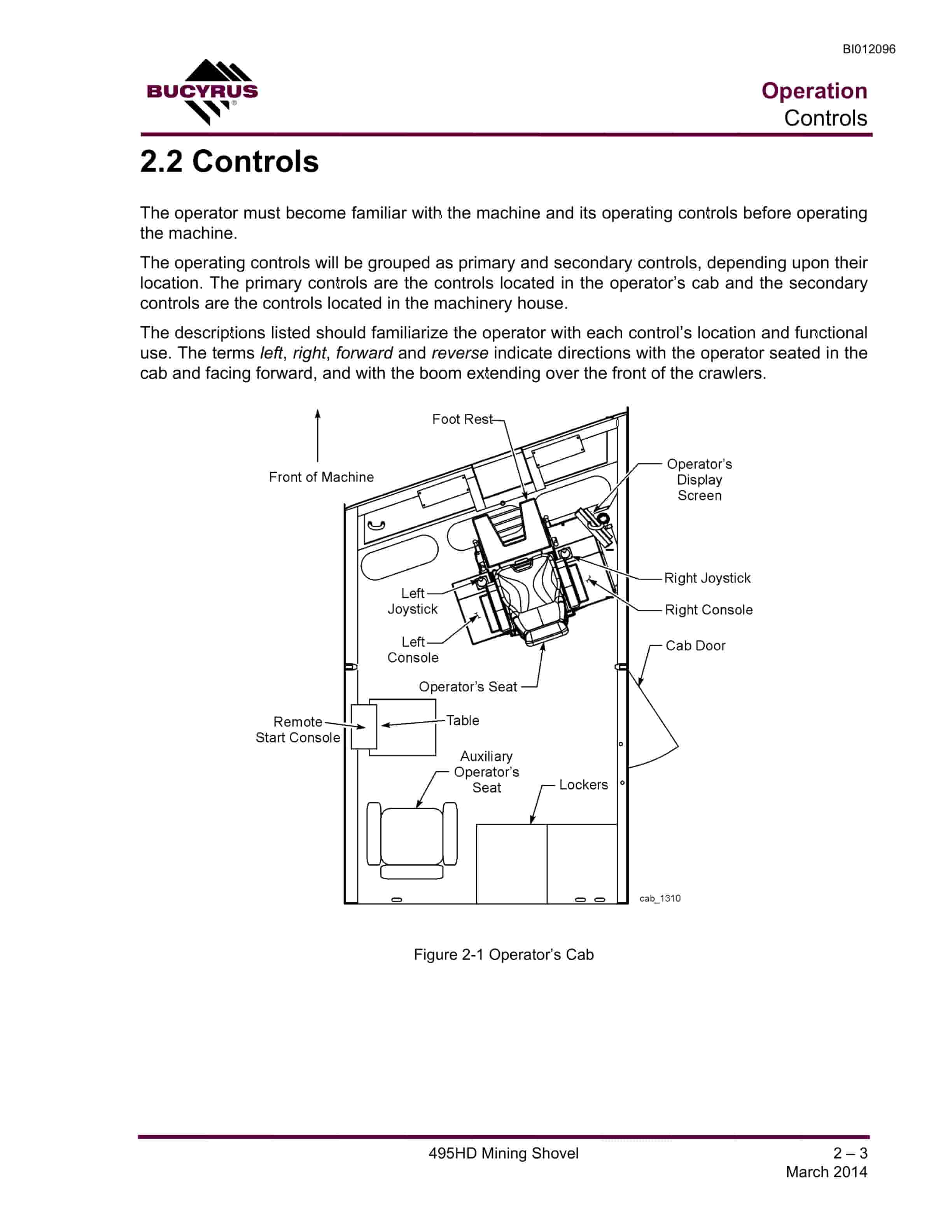 Bucyrus 495HD Mining Shovel Operator Manual BI012096 2 Bucyrus 495HD Mining Shovel Operator Manual BI012096 - Image 2