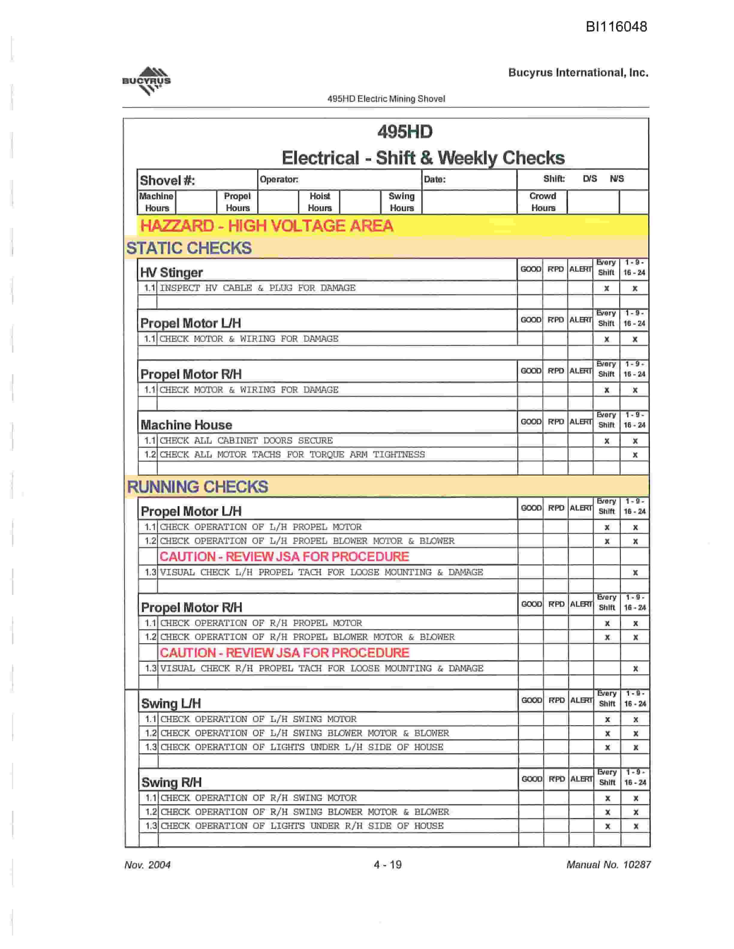 Bucyrus 495HD Mining Shovel Technical Manual BI116048-4