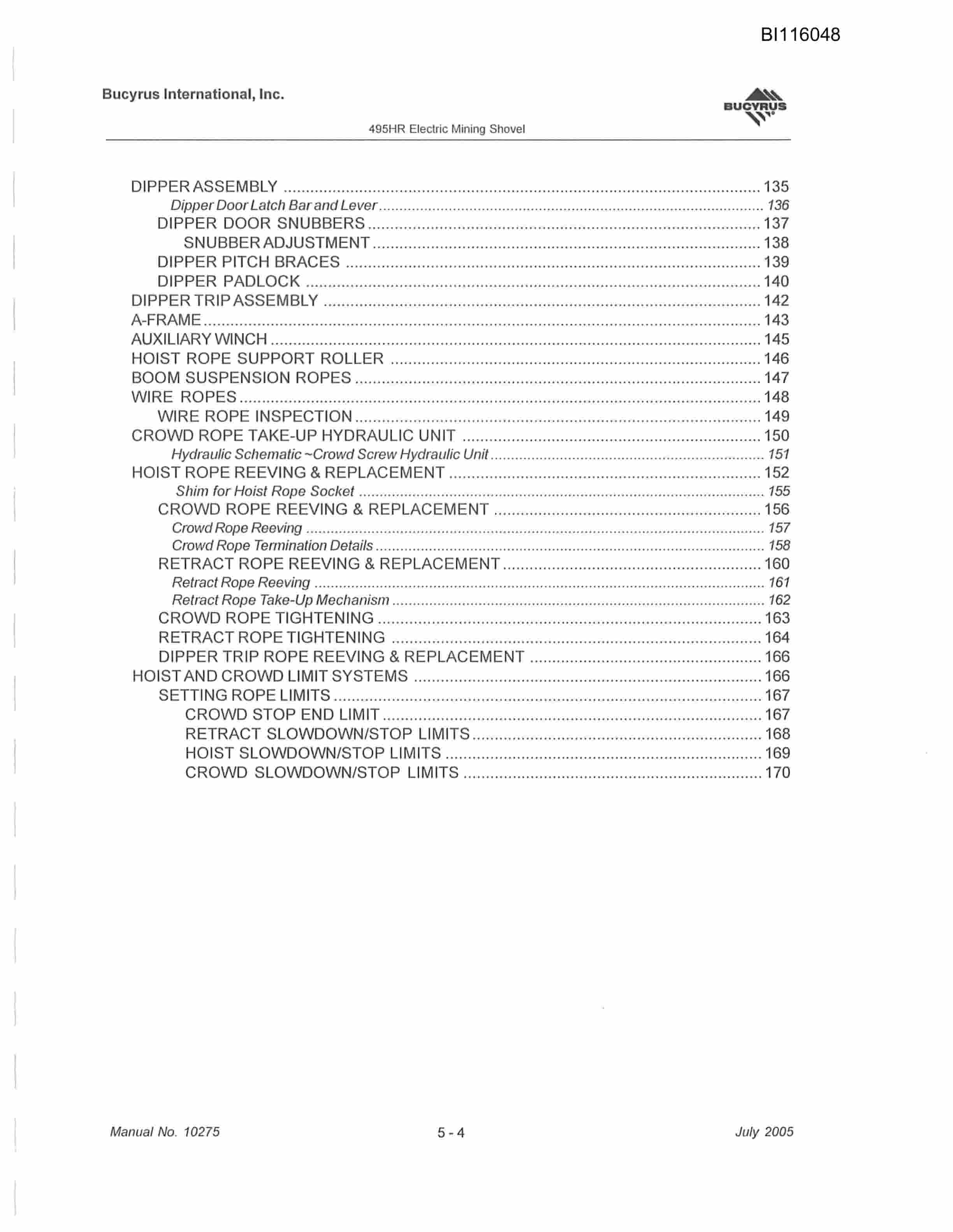 Bucyrus 495HD Mining Shovel Technical Manual BI116048-5