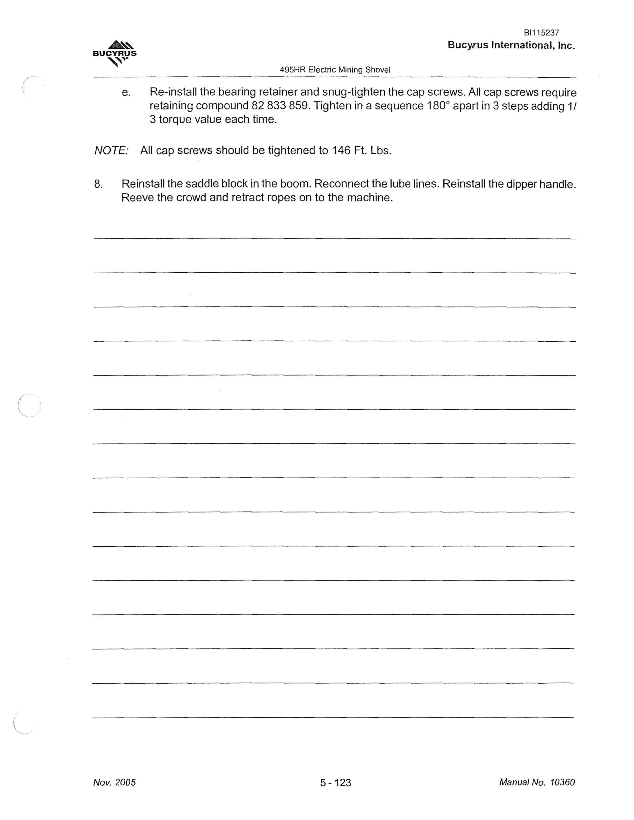 Bucyrus 495HR Mining Shovel Technical Manual BI115237-3