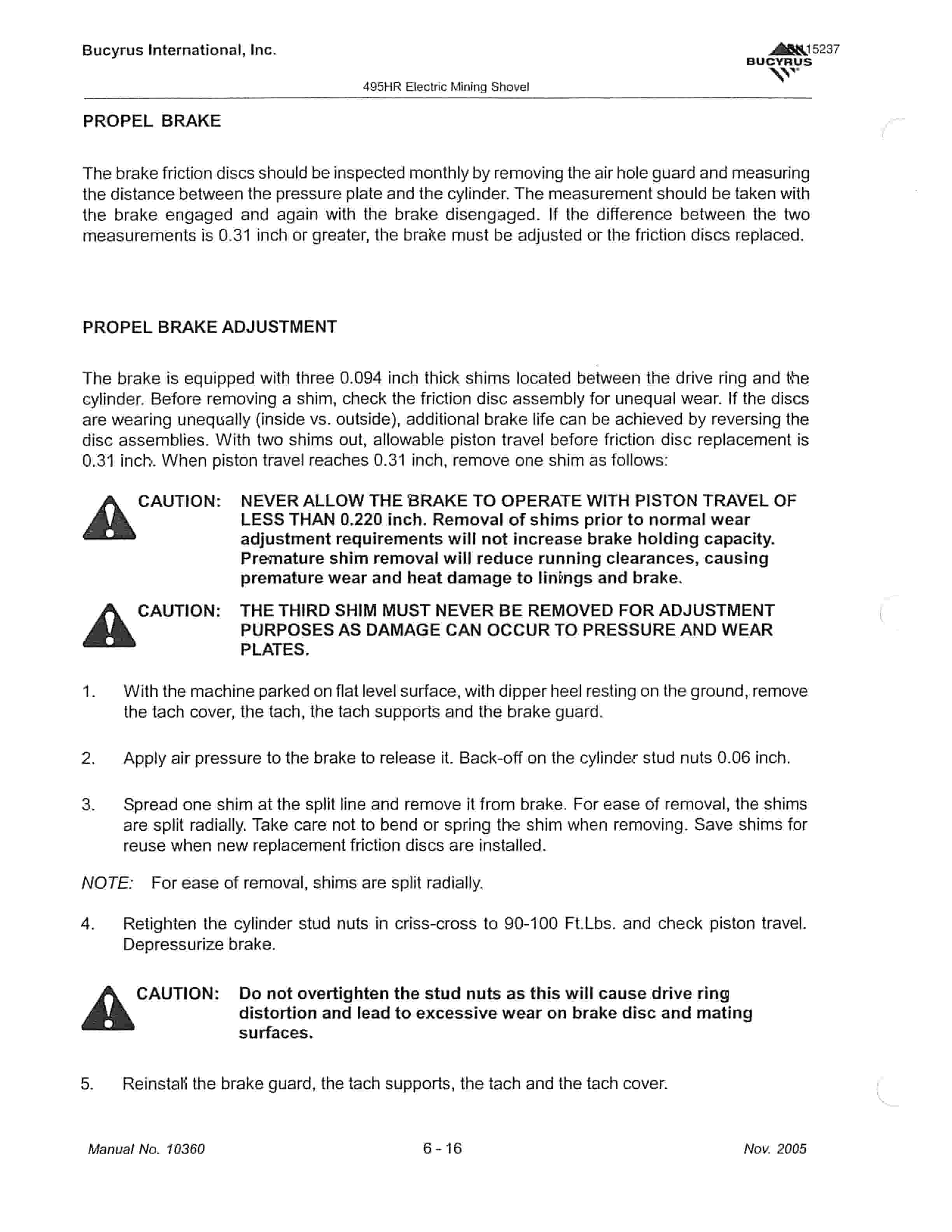 Bucyrus 495HR Mining Shovel Technical Manual BI115237-5