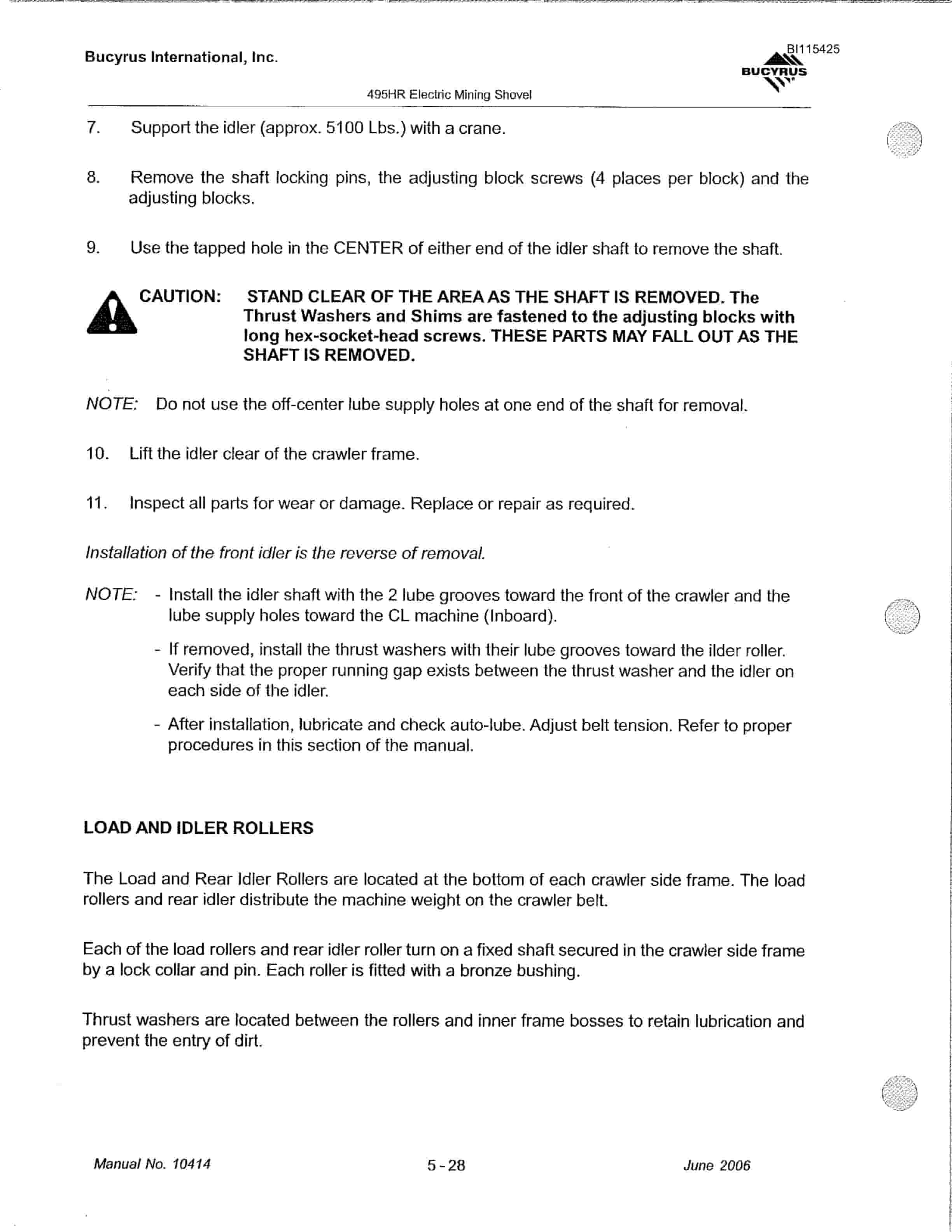 Bucyrus 495HR Mining Shovel Technical Manual BI115245-2