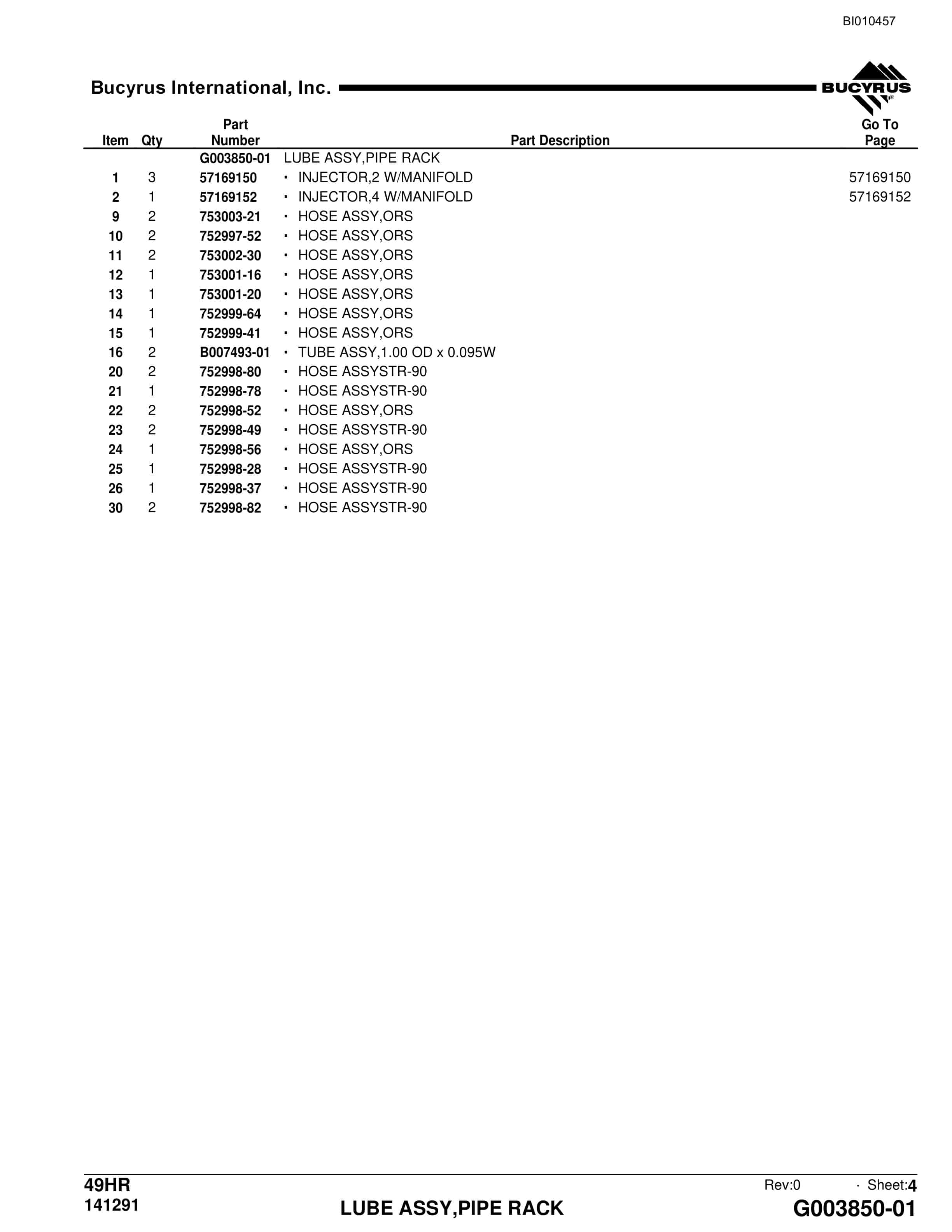 Bucyrus 49HR Parts Catalog BI010457-4