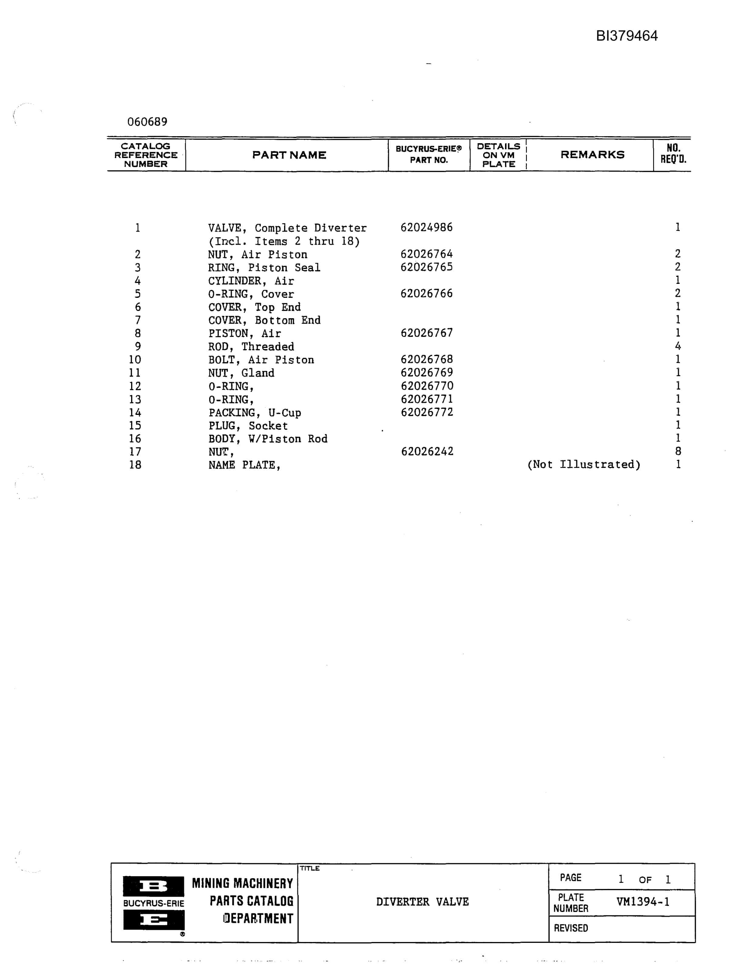 Bucyrus 49R Drill Parts Manual BI379464-3