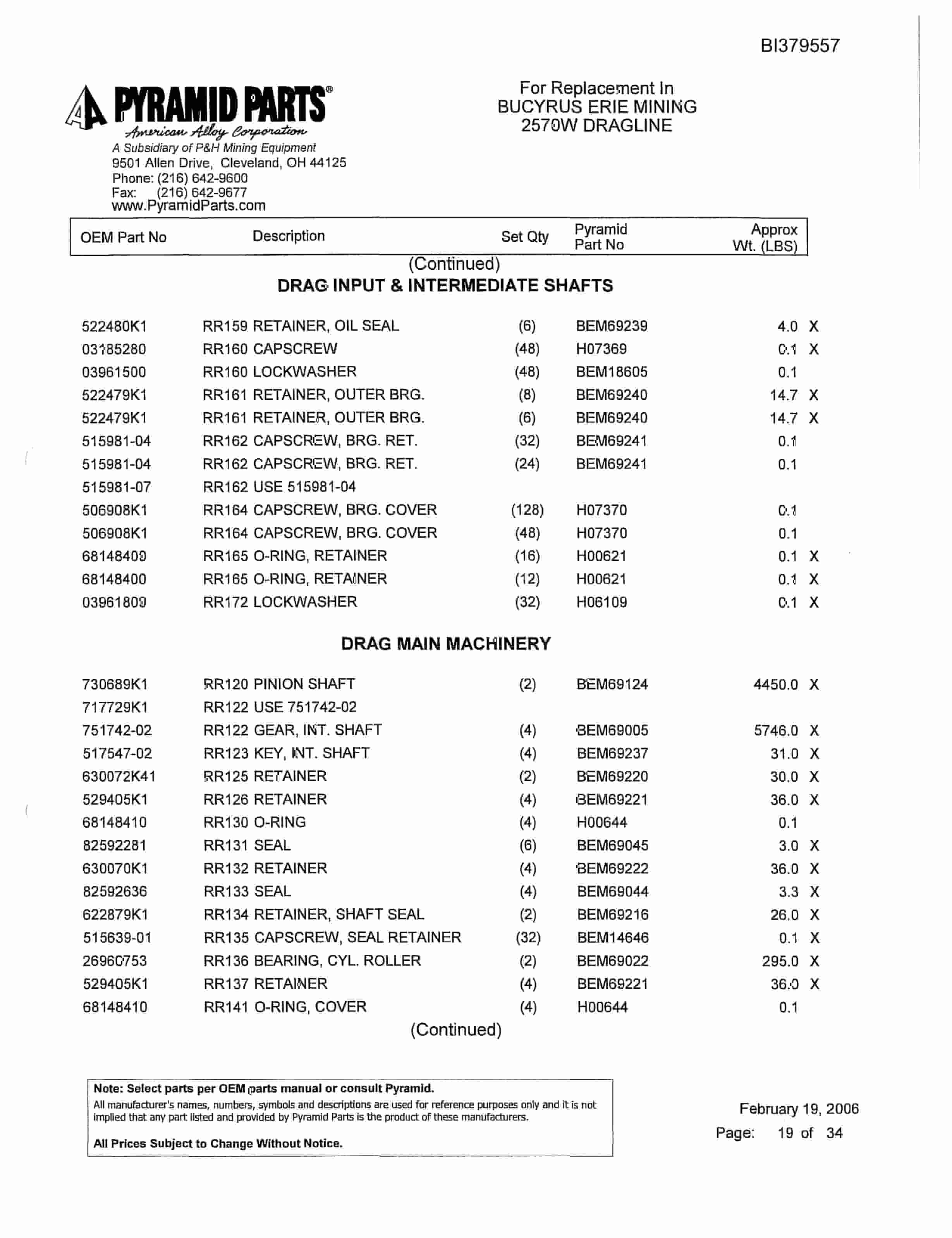 Bucyrus 49R Drill Parts Manual BI379557-3