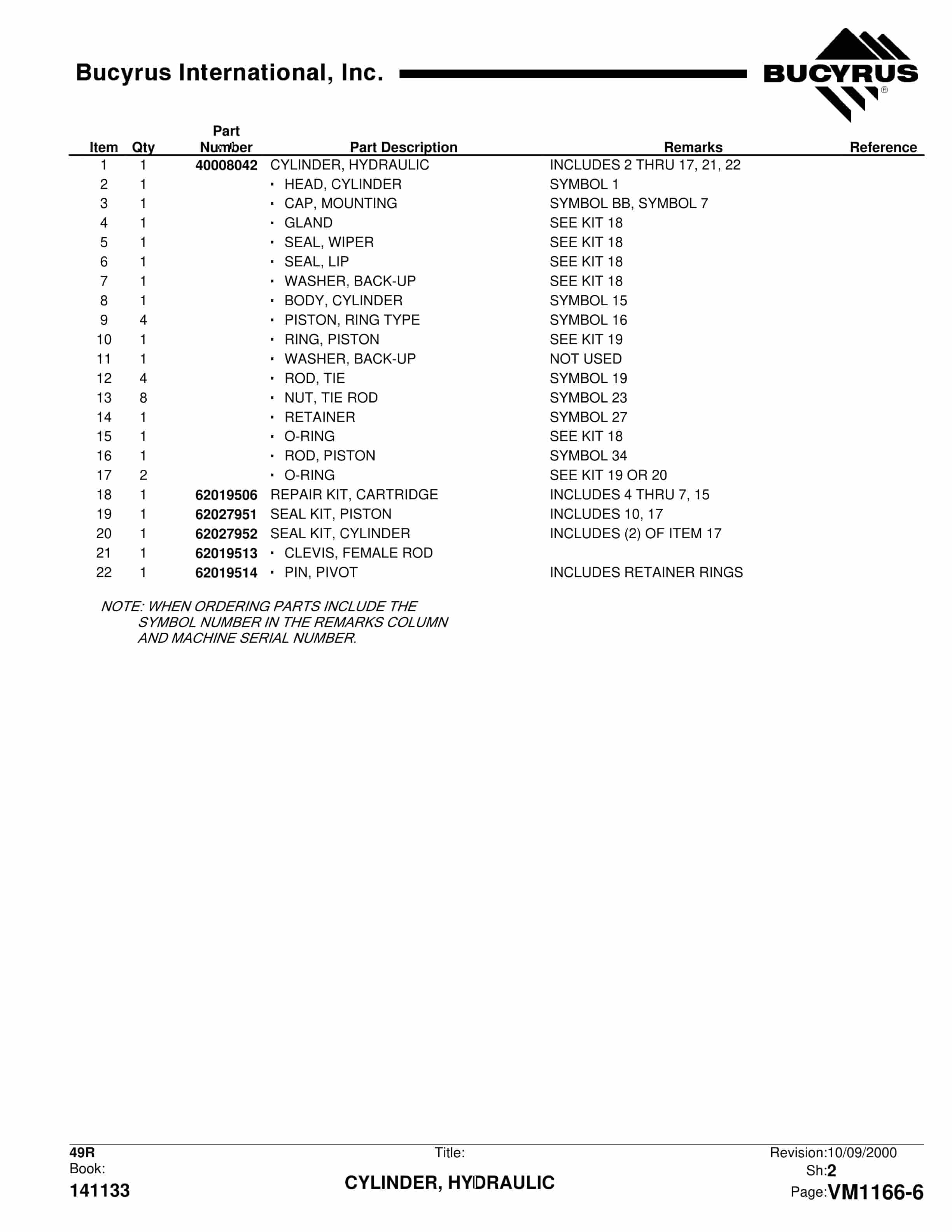 Bucyrus 49R Parts Manual BI018958-3