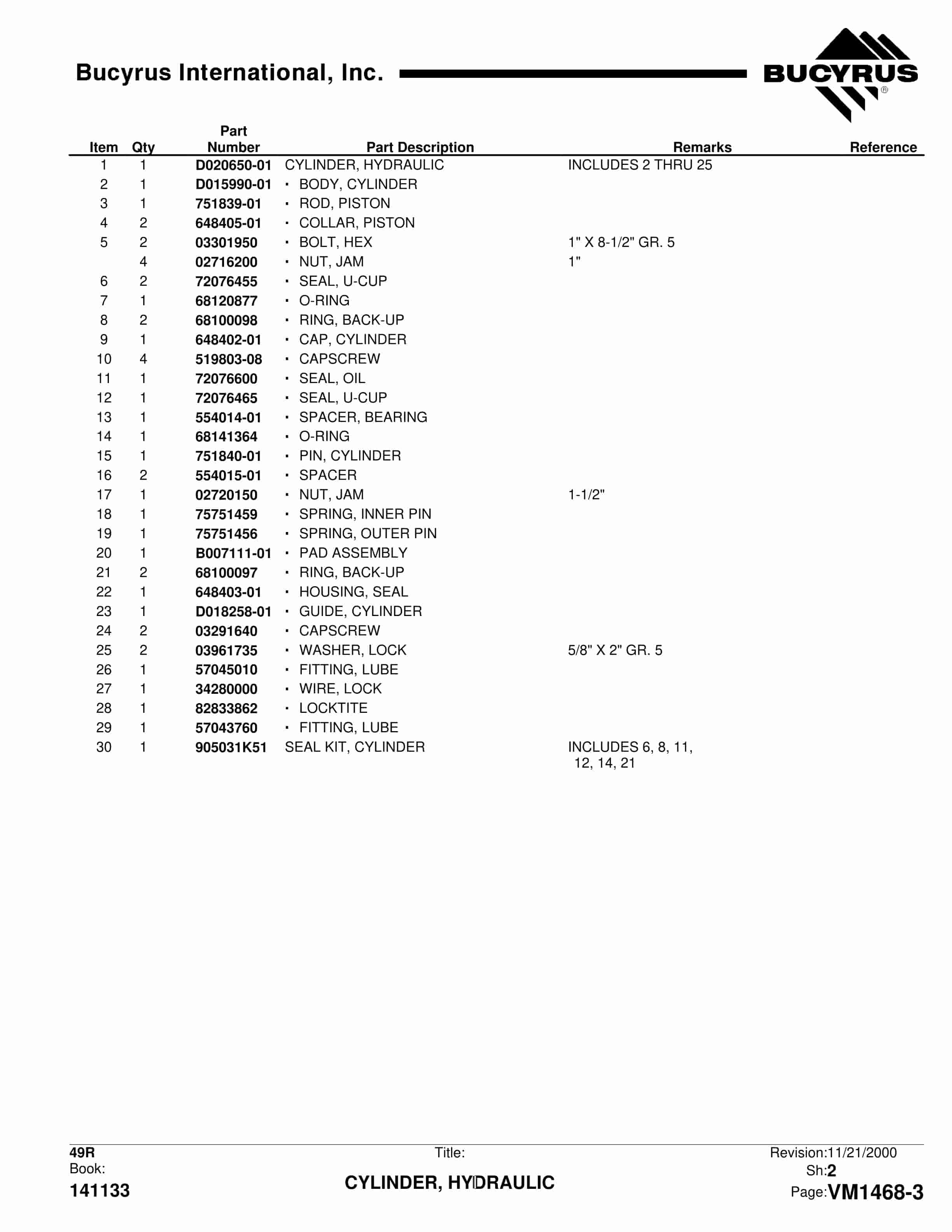 Bucyrus 49R Parts Manual BI018958-4