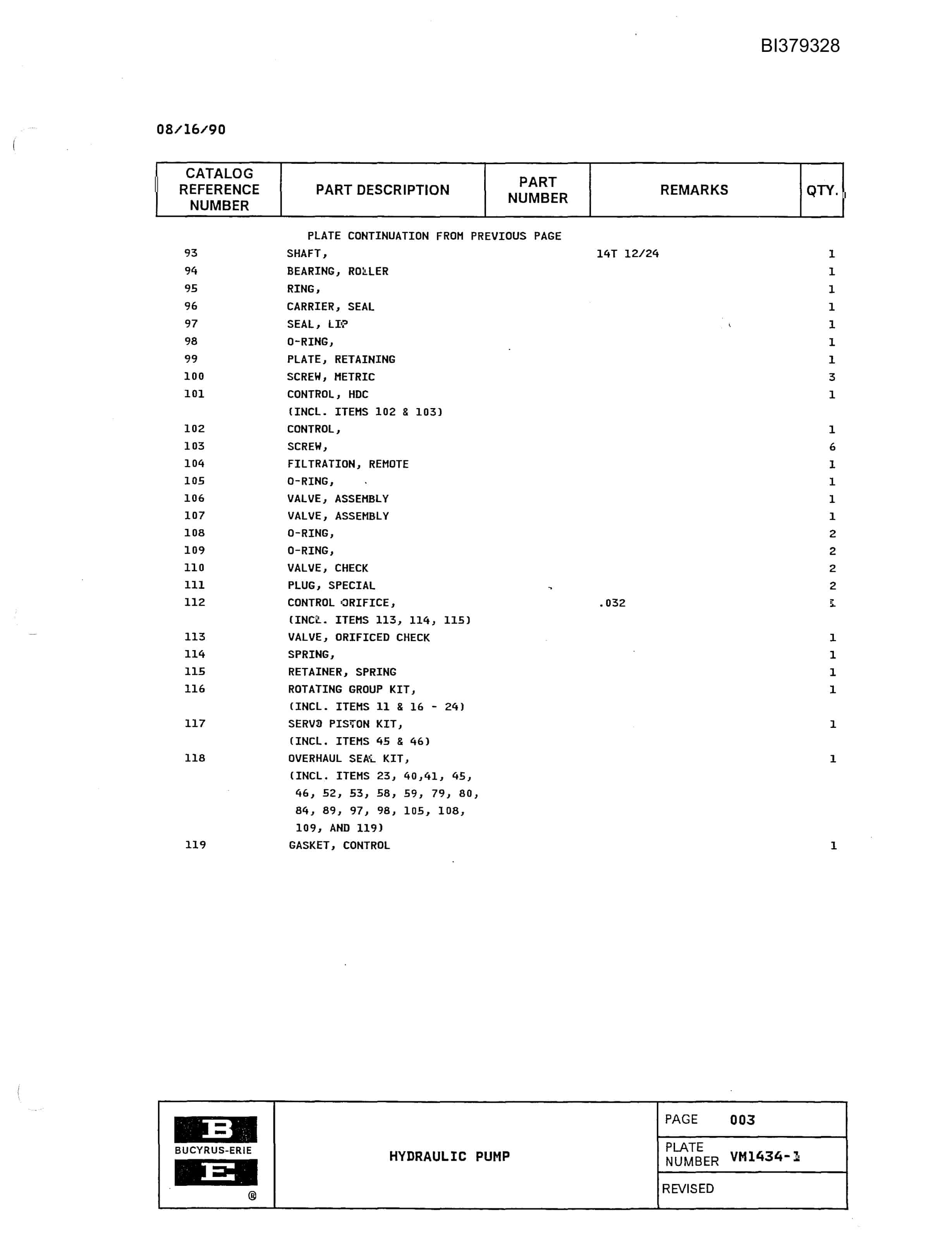 Bucyrus 49RH Rotary Drill Parts Catalog BI379328-3