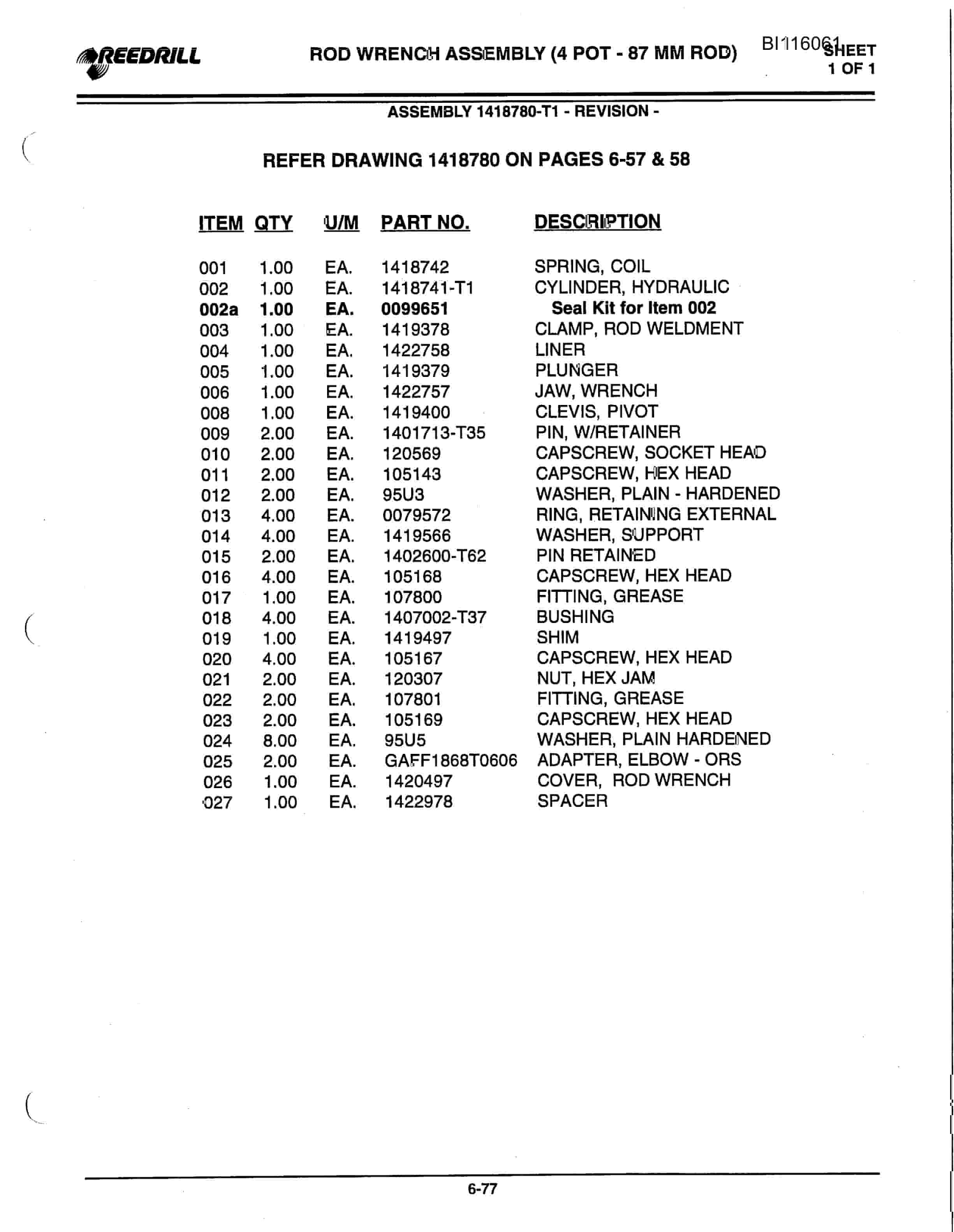 Bucyrus 5000 Hydra-Trac Self Contained Hydraulic Track Drill Parts Catalog BI116061-4