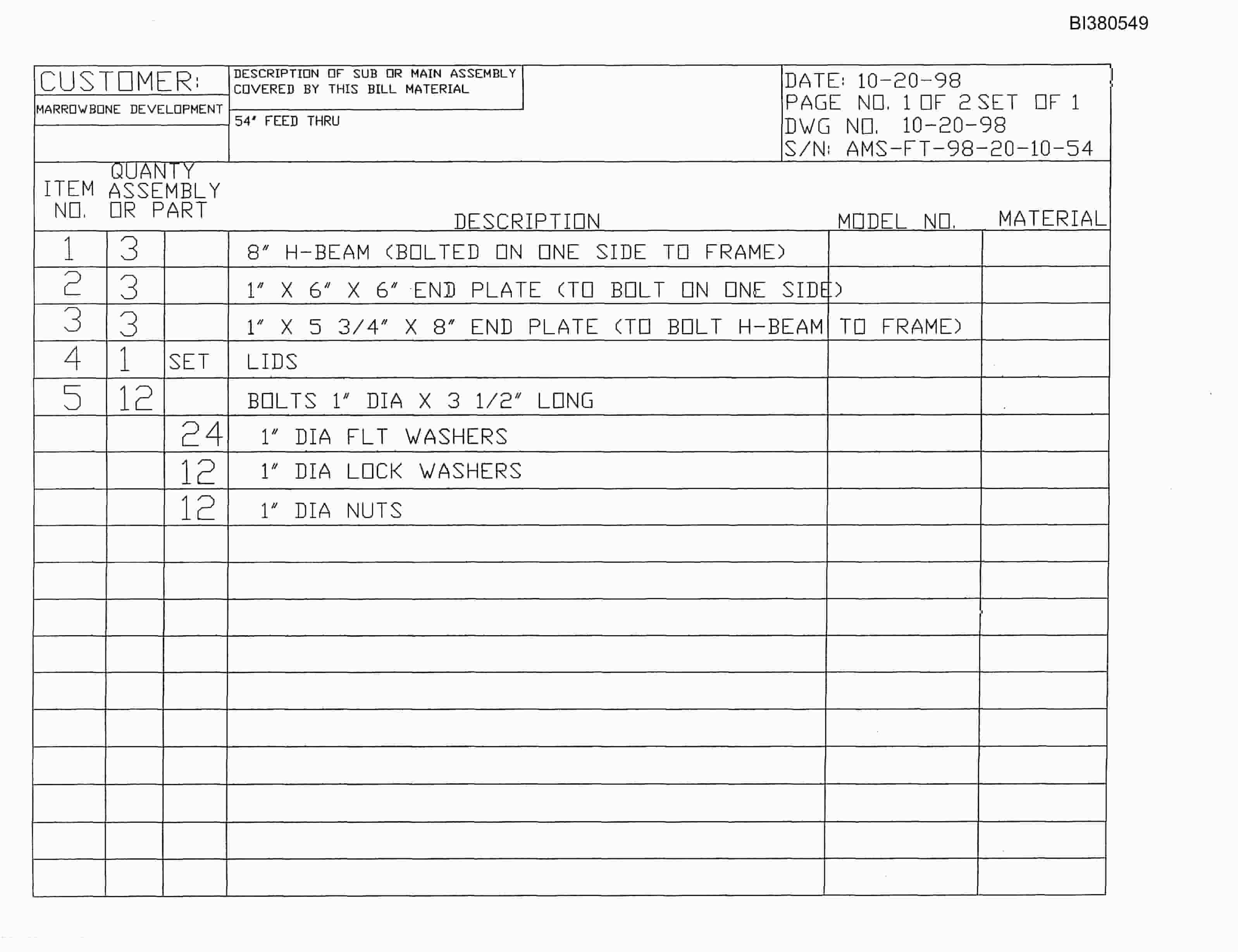 Bucyrus 54in Impact Feed Thru Parts Catalog BI380549-2