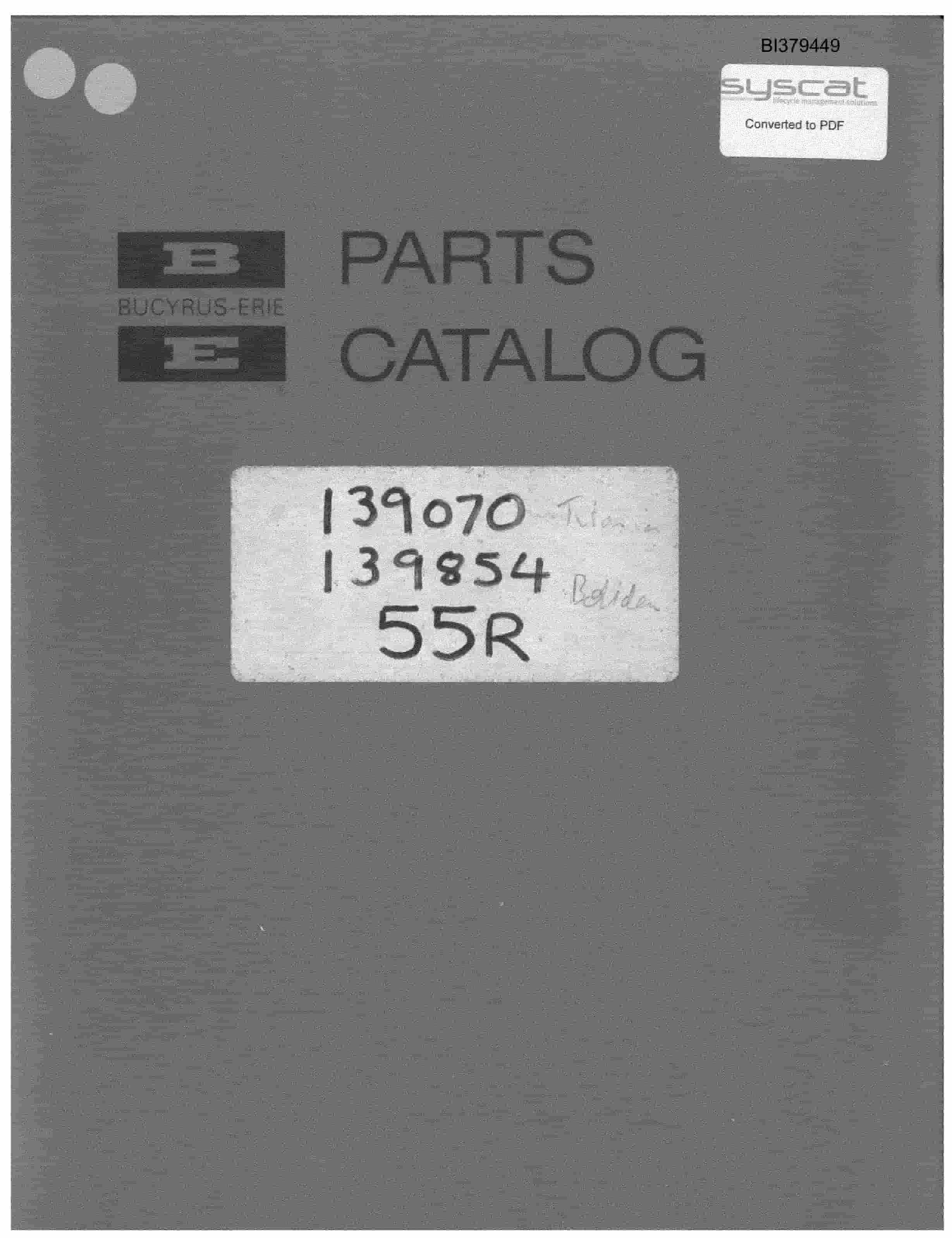 Bucyrus 55-R Drill Parts Catalog BI379449