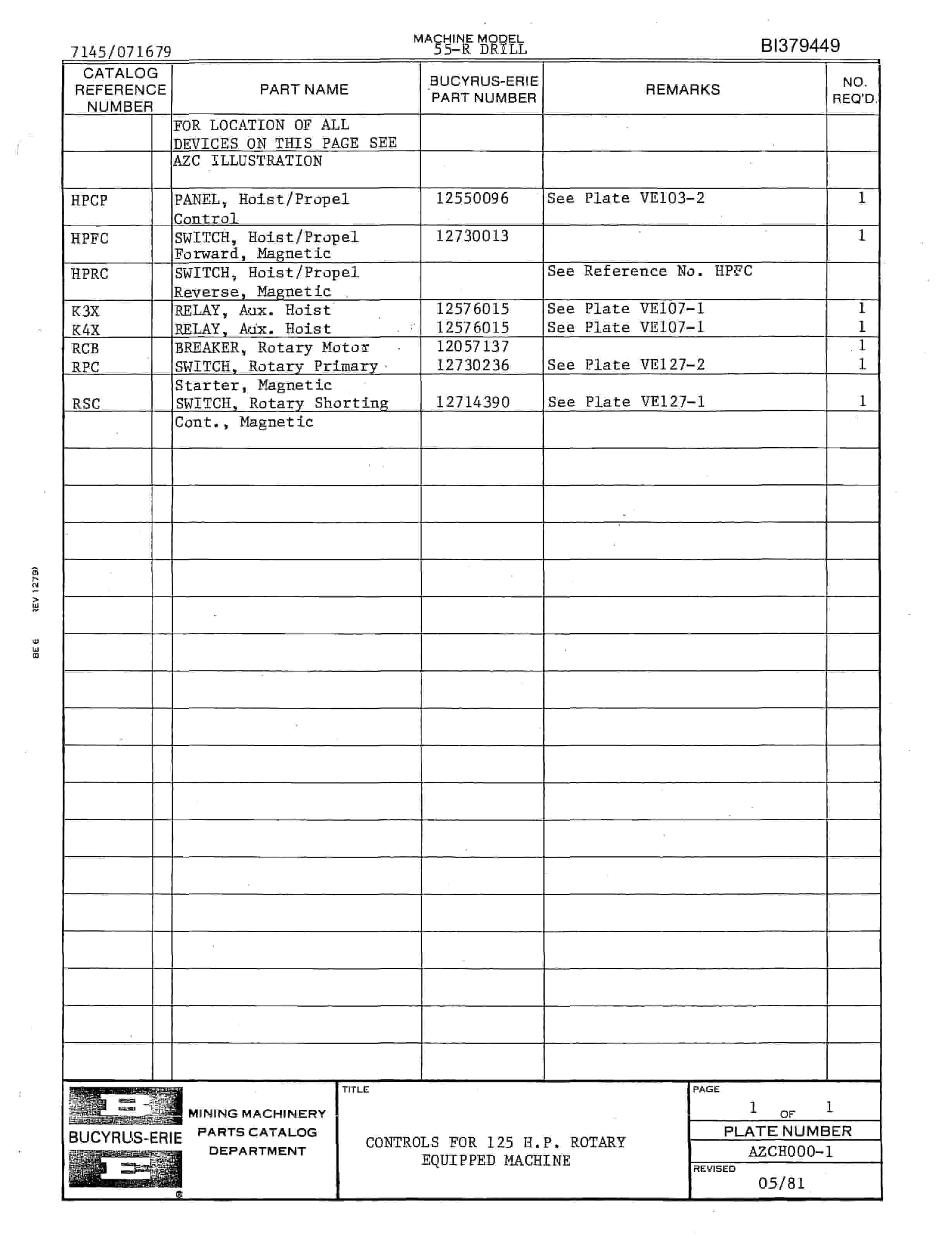 Bucyrus 55-R Drill Parts Catalog BI379449-5
