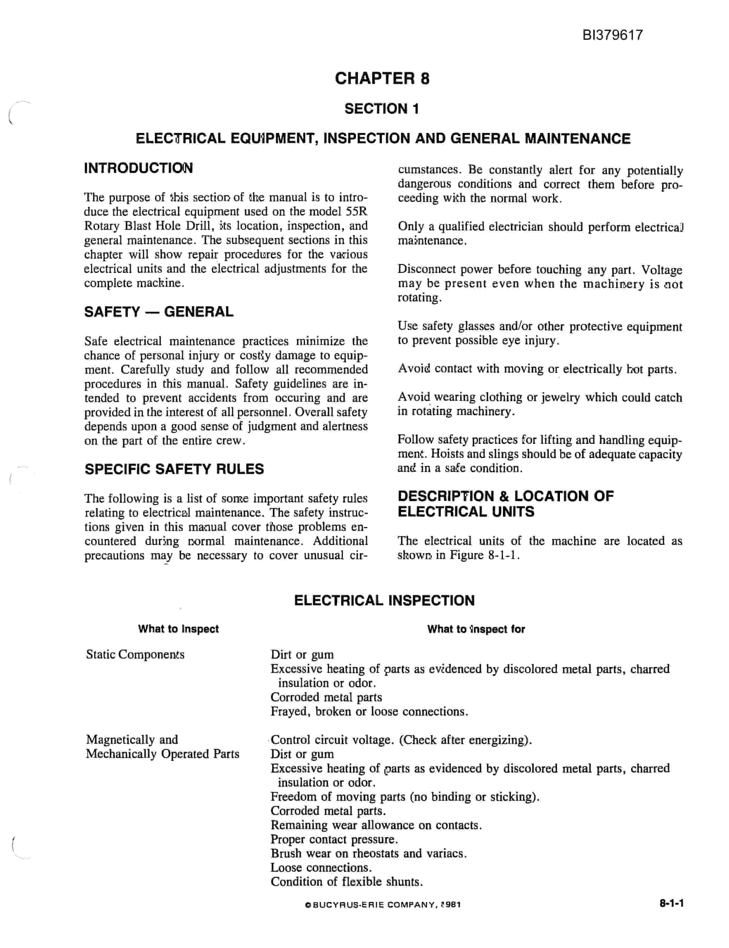 Bucyrus 55R Rotary Blast Hole Drill Care, Maintenance And Operation Manual BI379617-5