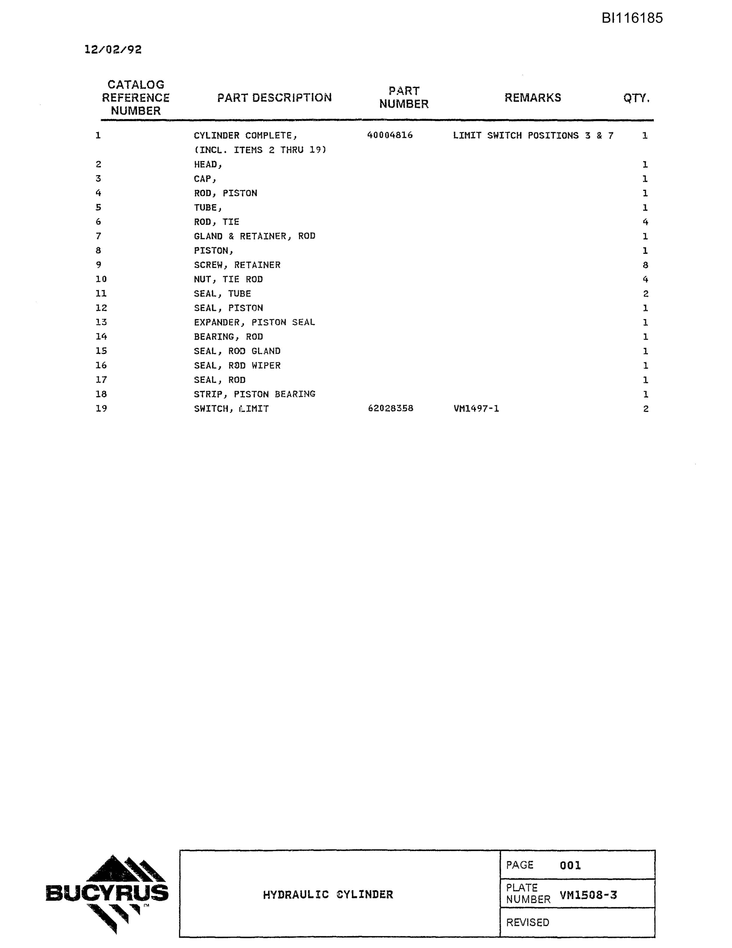 Bucyrus 59R Parts Catalog BI116185-2