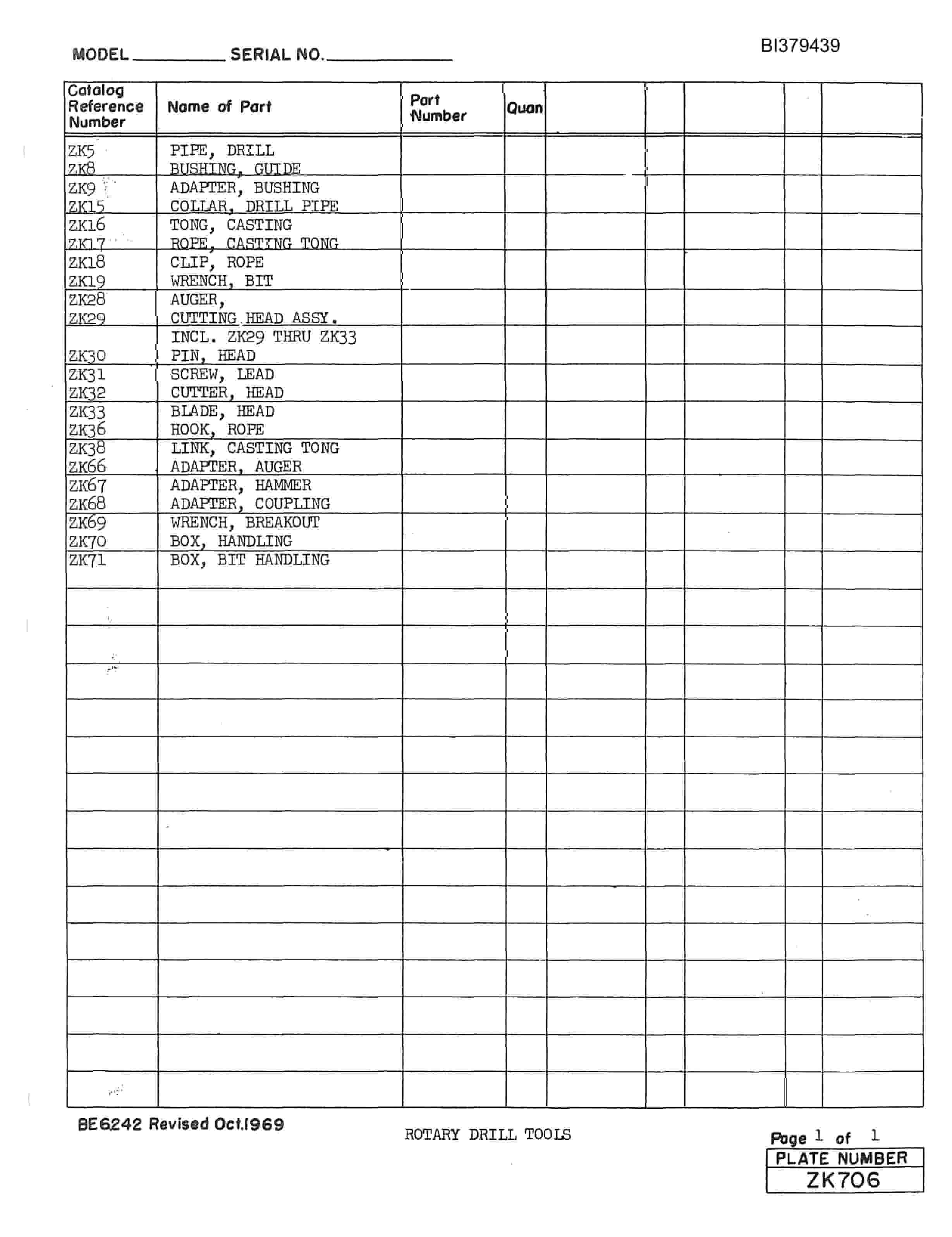 Bucyrus 60-R, 61-R Drill Parts Catalog BI379439-2
