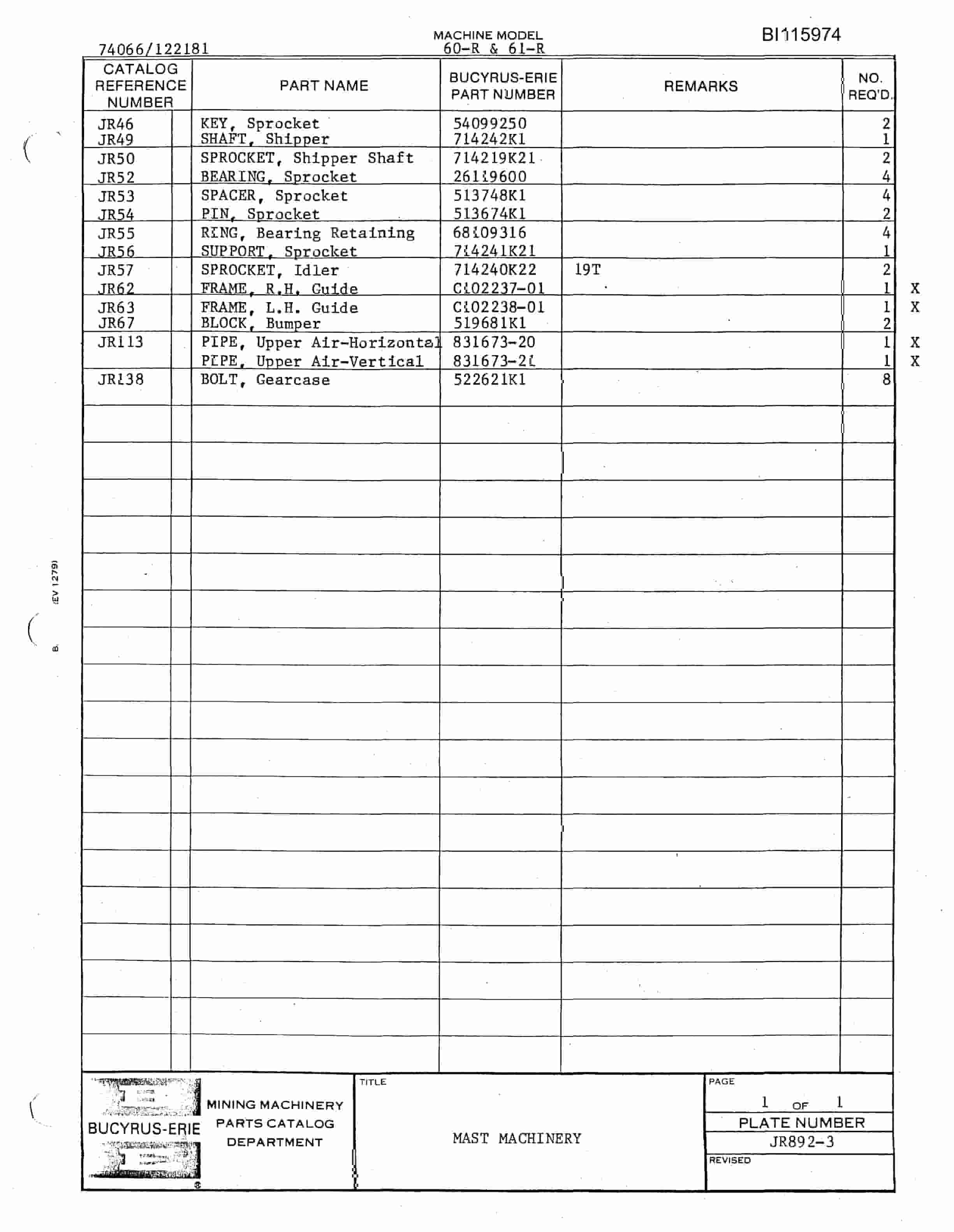 Bucyrus 60-R, 61-R Drill Technical Manual BI115974-3