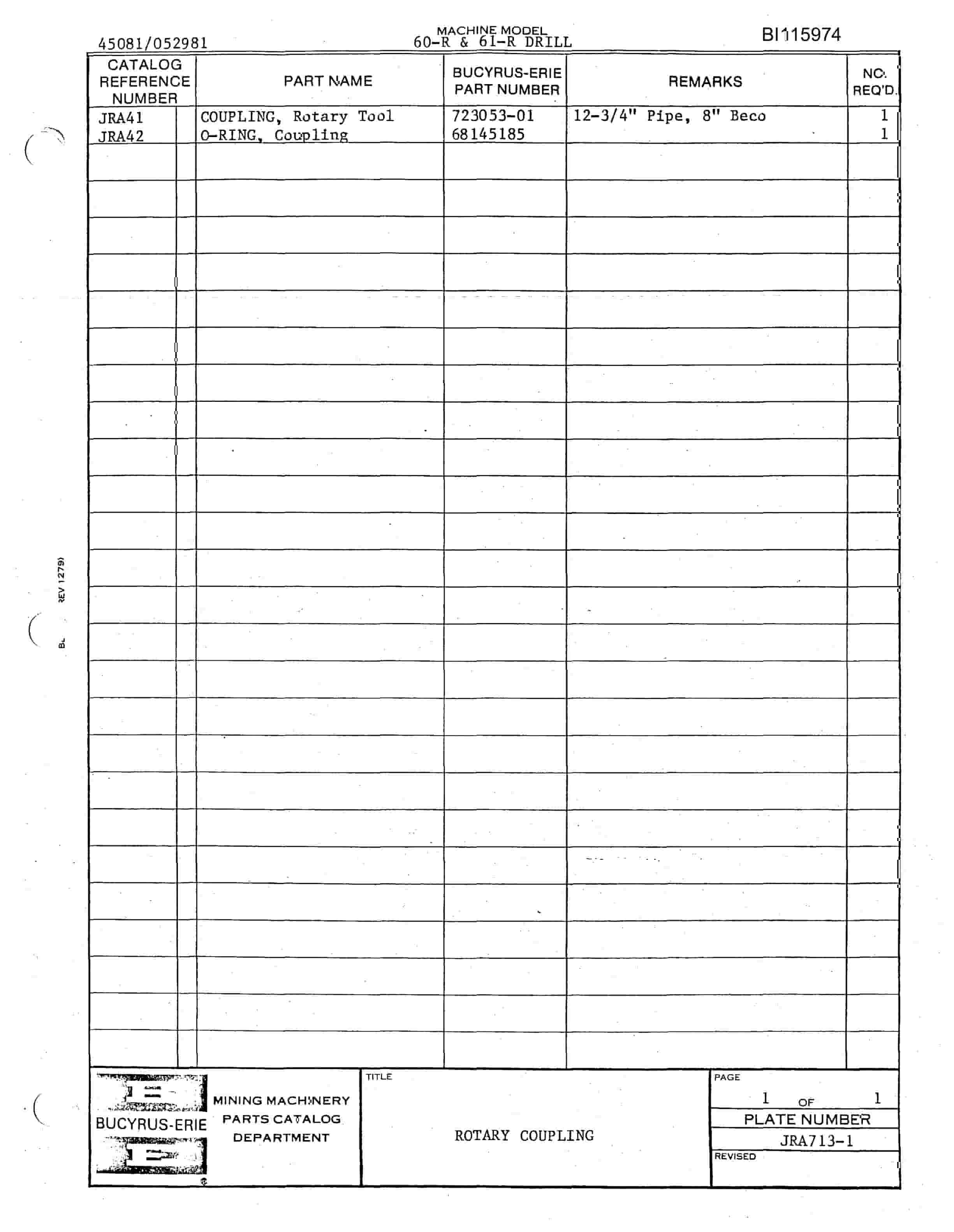 Bucyrus 60-R, 61-R Drill Technical Manual BI115974-5