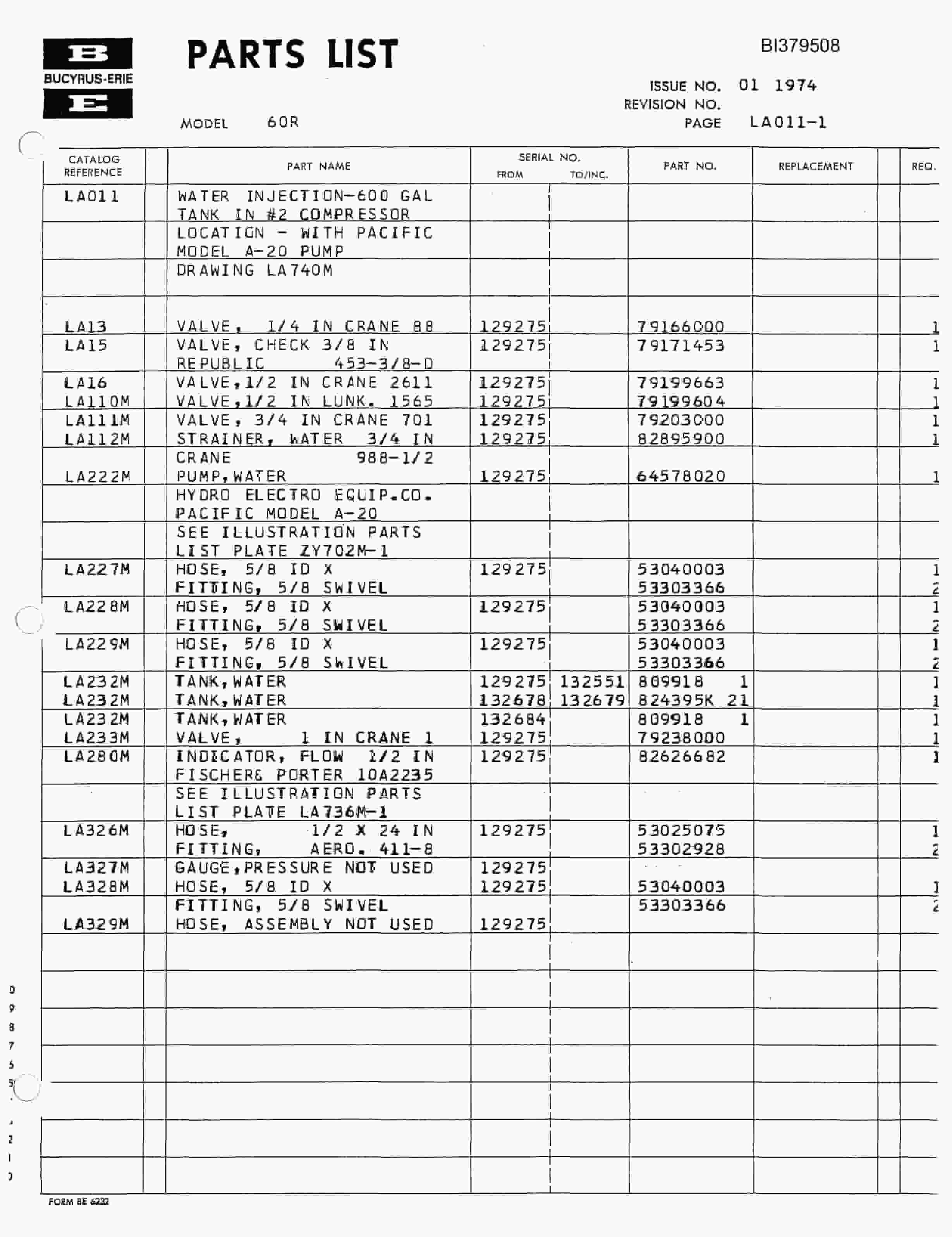 Bucyrus 60-R, 61-R Rotary Drill Parts Catalog BI379508-2