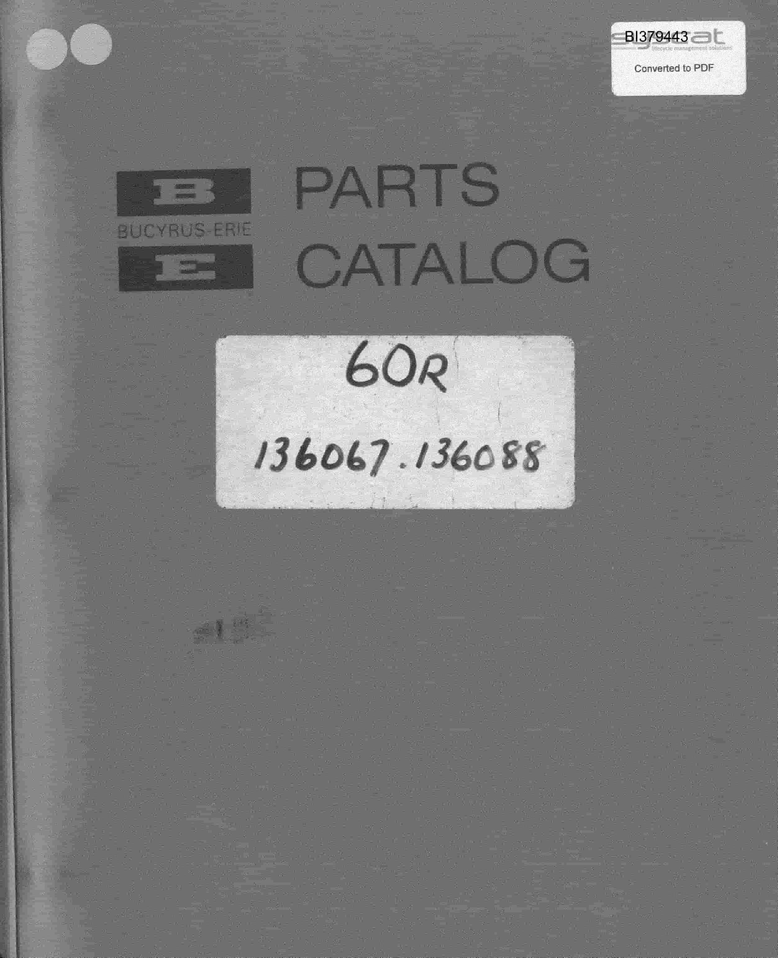 Bucyrus 60-R Drill Parts Catalog BI379443