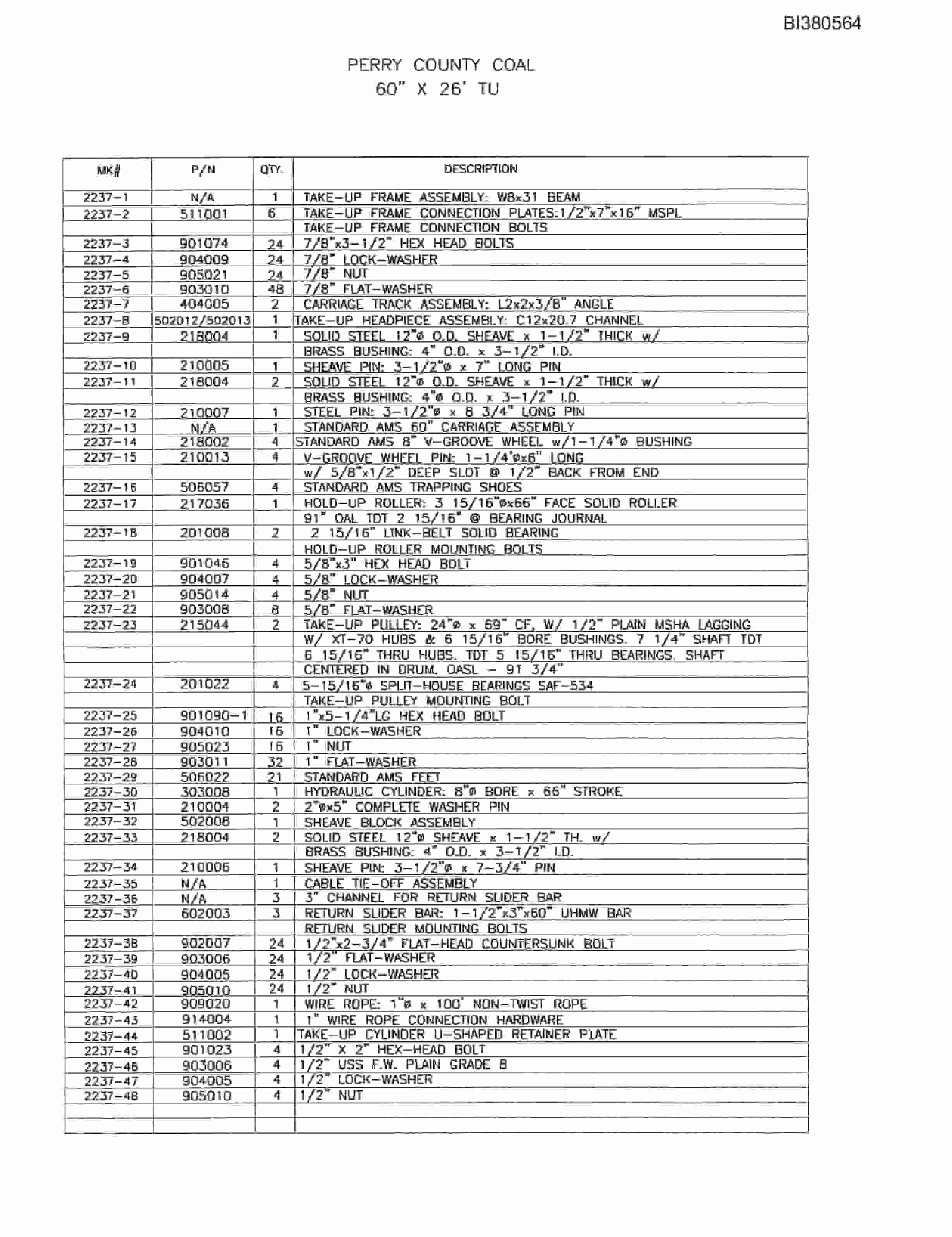 Bucyrus 60in Drive Parts Catalog BI380564-3