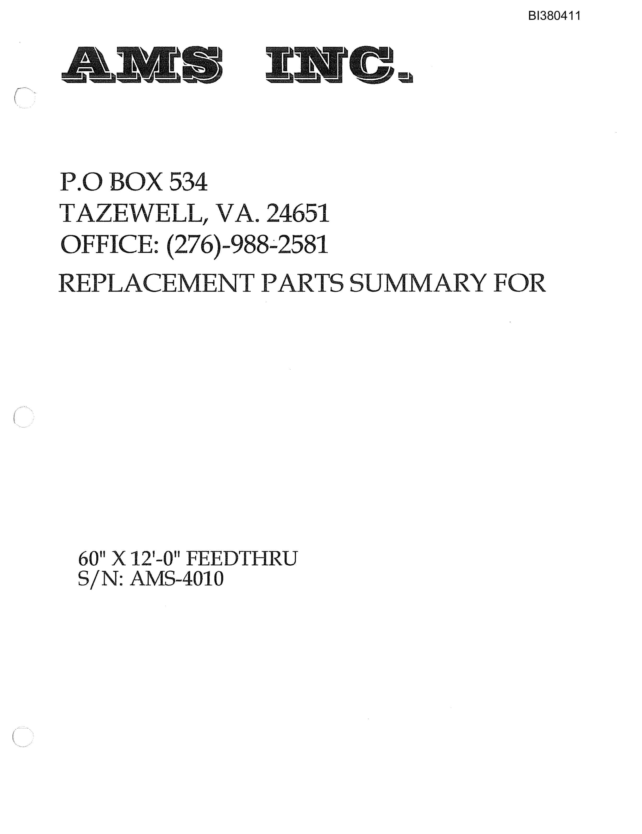 Bucyrus 60in Feed Thru, Discharge Section Parts Catalog BI380411-5