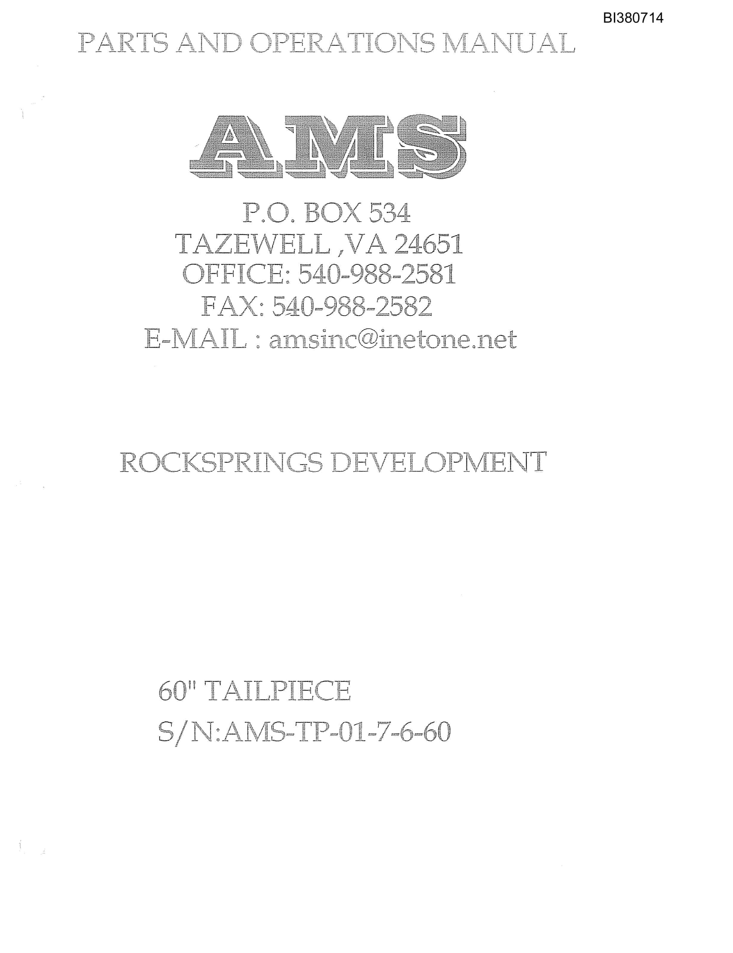 Bucyrus 60in Tailpiece Parts Catalog BI380714-3