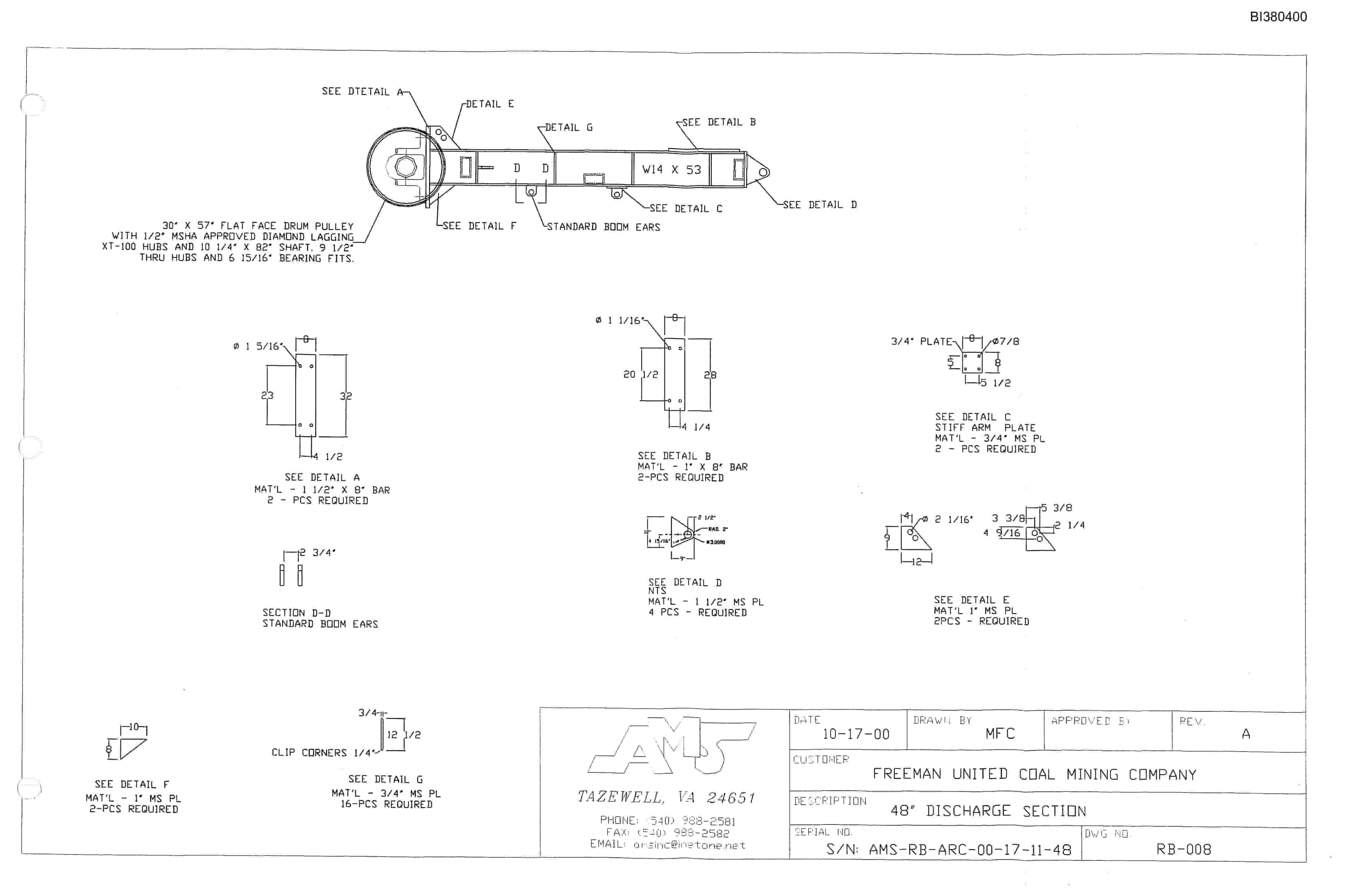 Bucyrus 60in Take-Up, 48in Tailpiece, Discharge Sections, 60HP Power Pack Parts Catalog BI380400-5