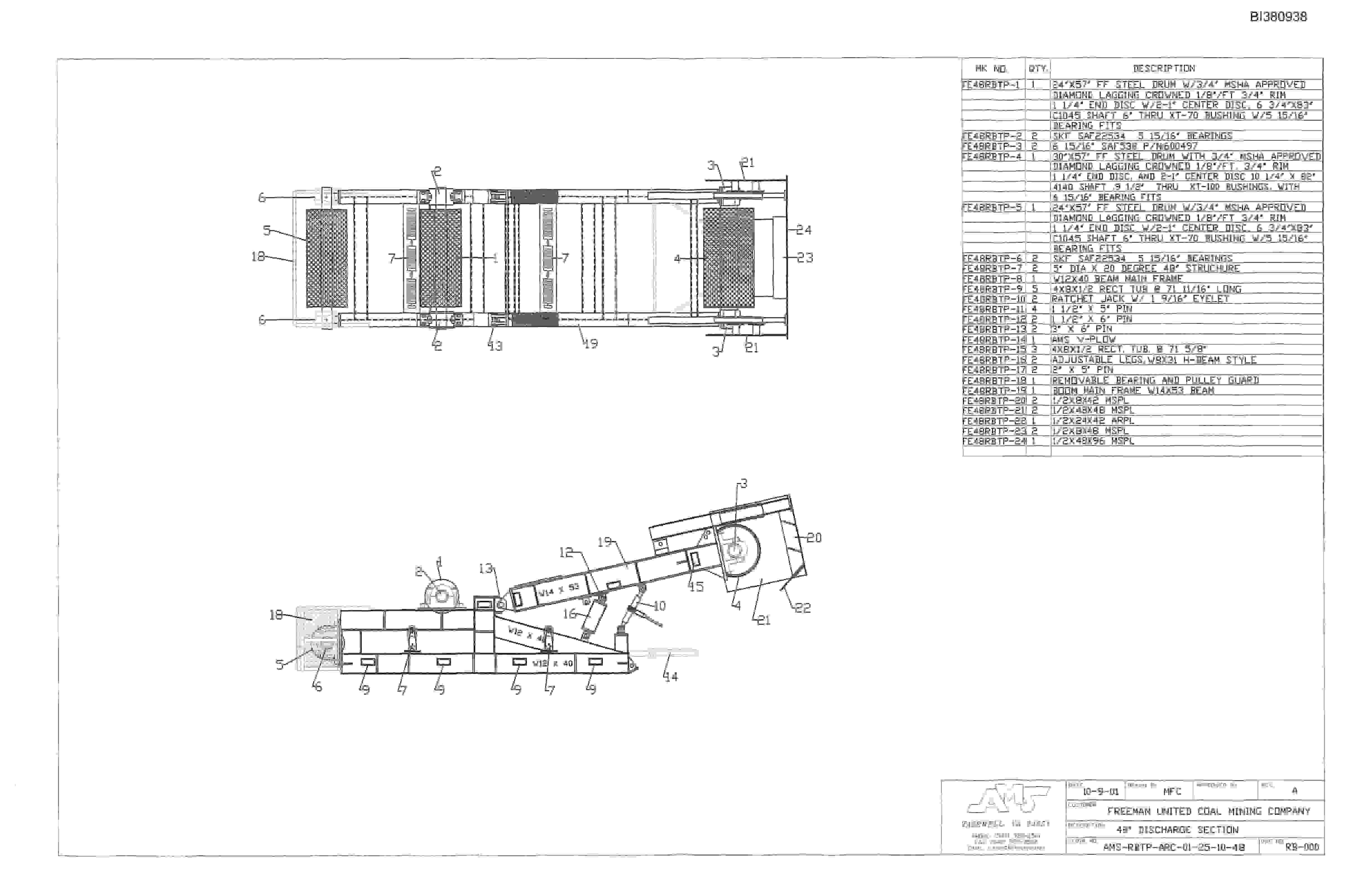 Bucyrus 60in Take-Up, 48in Tailpiece, Discharge Sections Parts Catalog BI380938-5