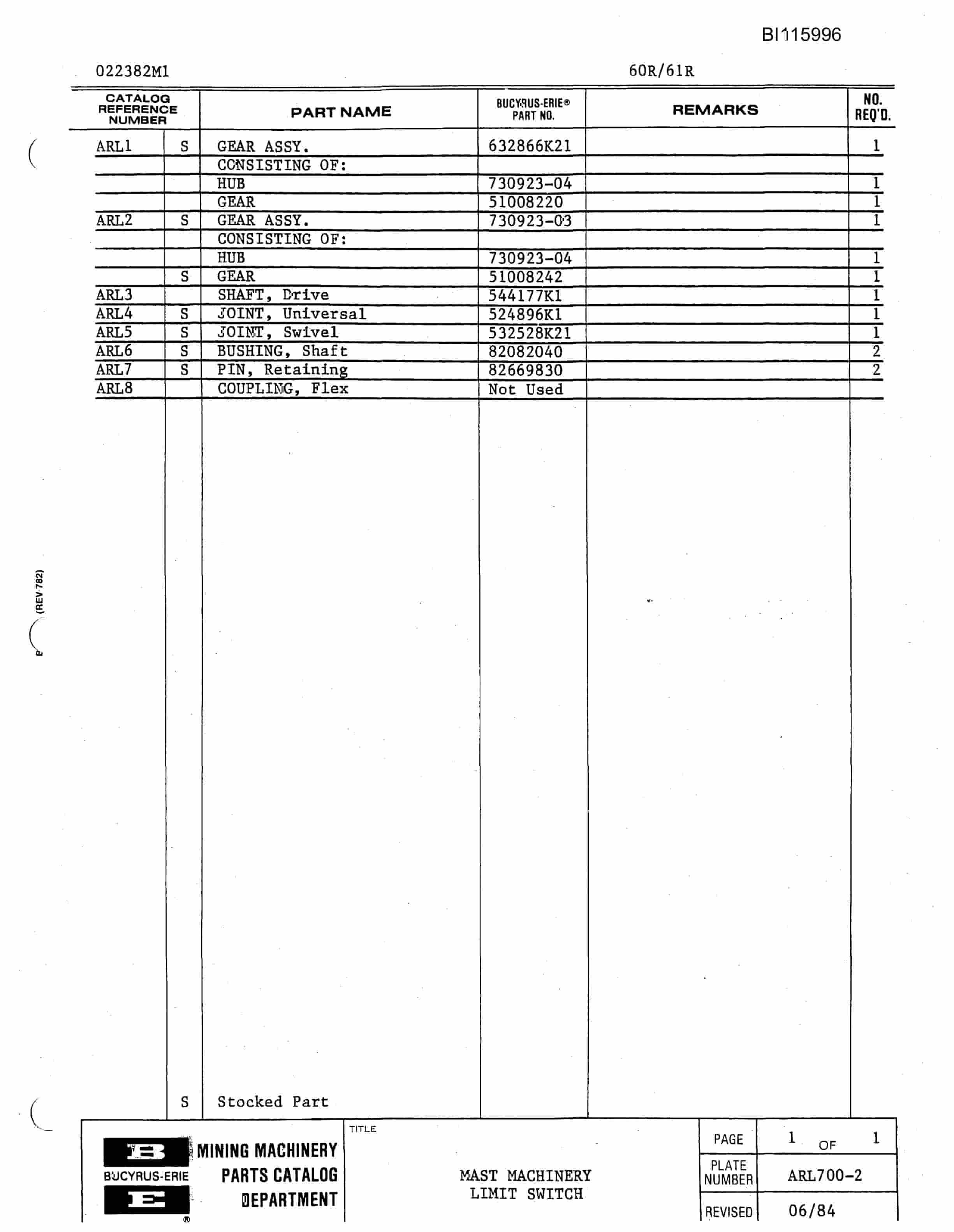 Bucyrus 60R, 61R Rotary Blast Hole Drill Technical Manual BI115996-5