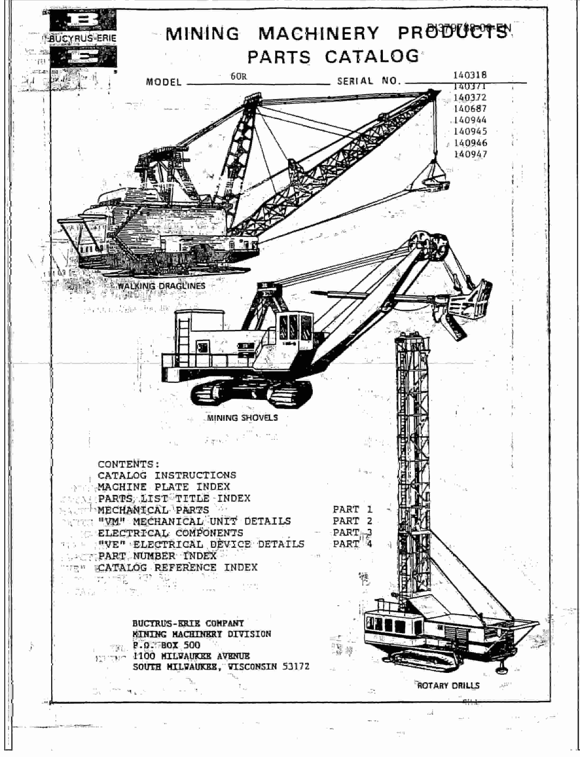 Bucyrus 60R Blast Hole Drill Parts Catalog BI379788