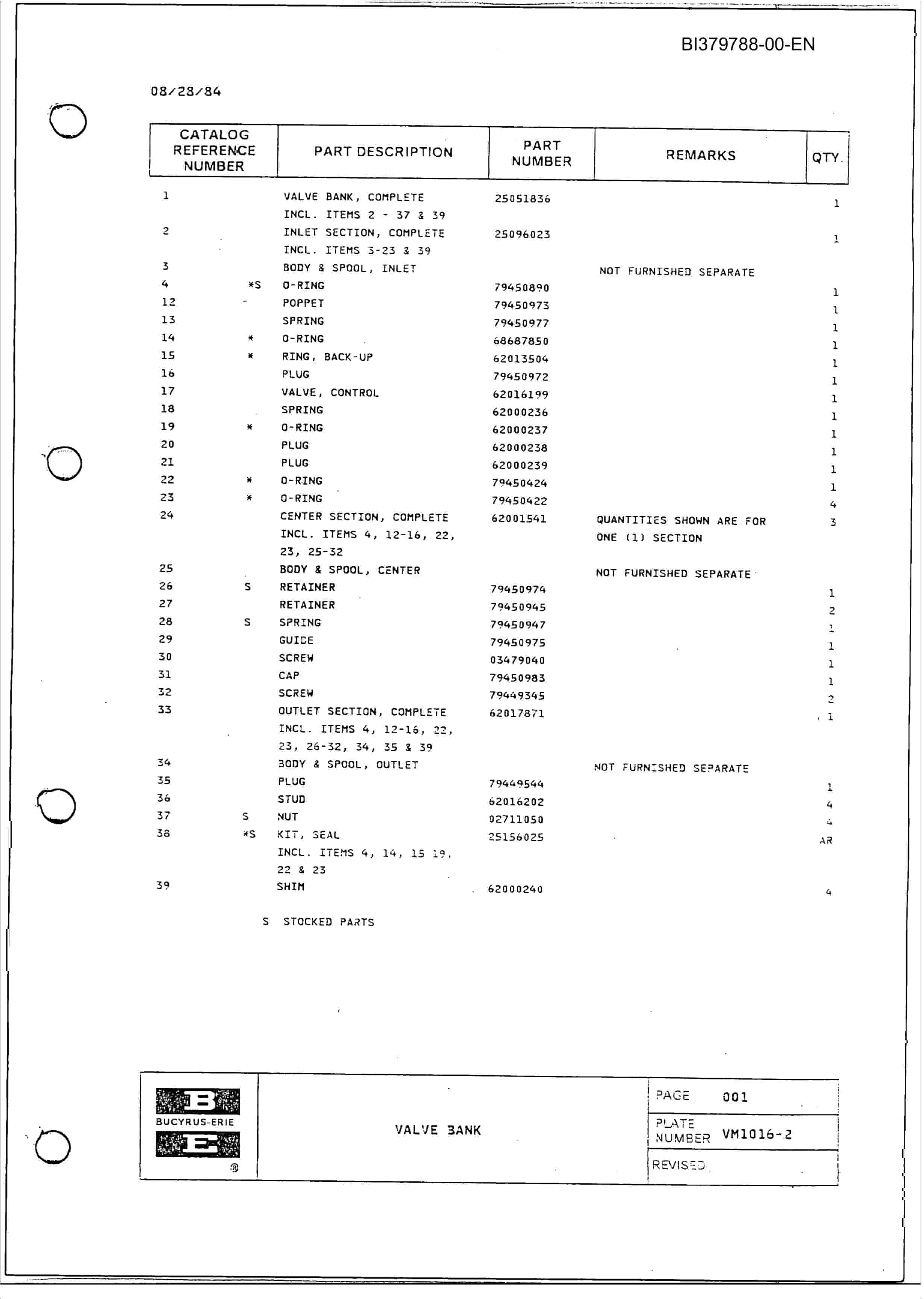 Bucyrus 60R Blast Hole Drill Parts Catalog BI379788-3