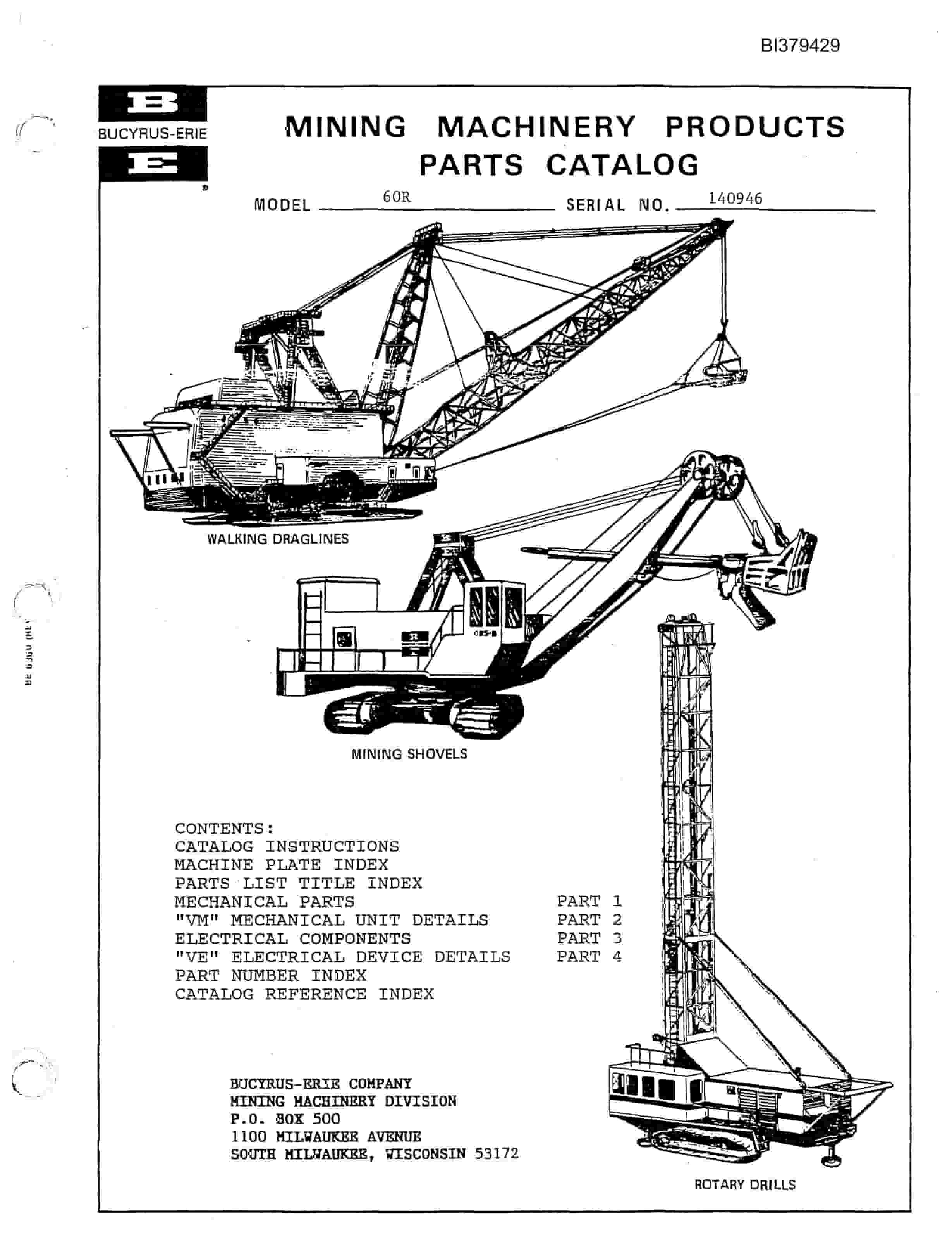 Bucyrus 60R Walking Dragline Parts Catalog BI379429