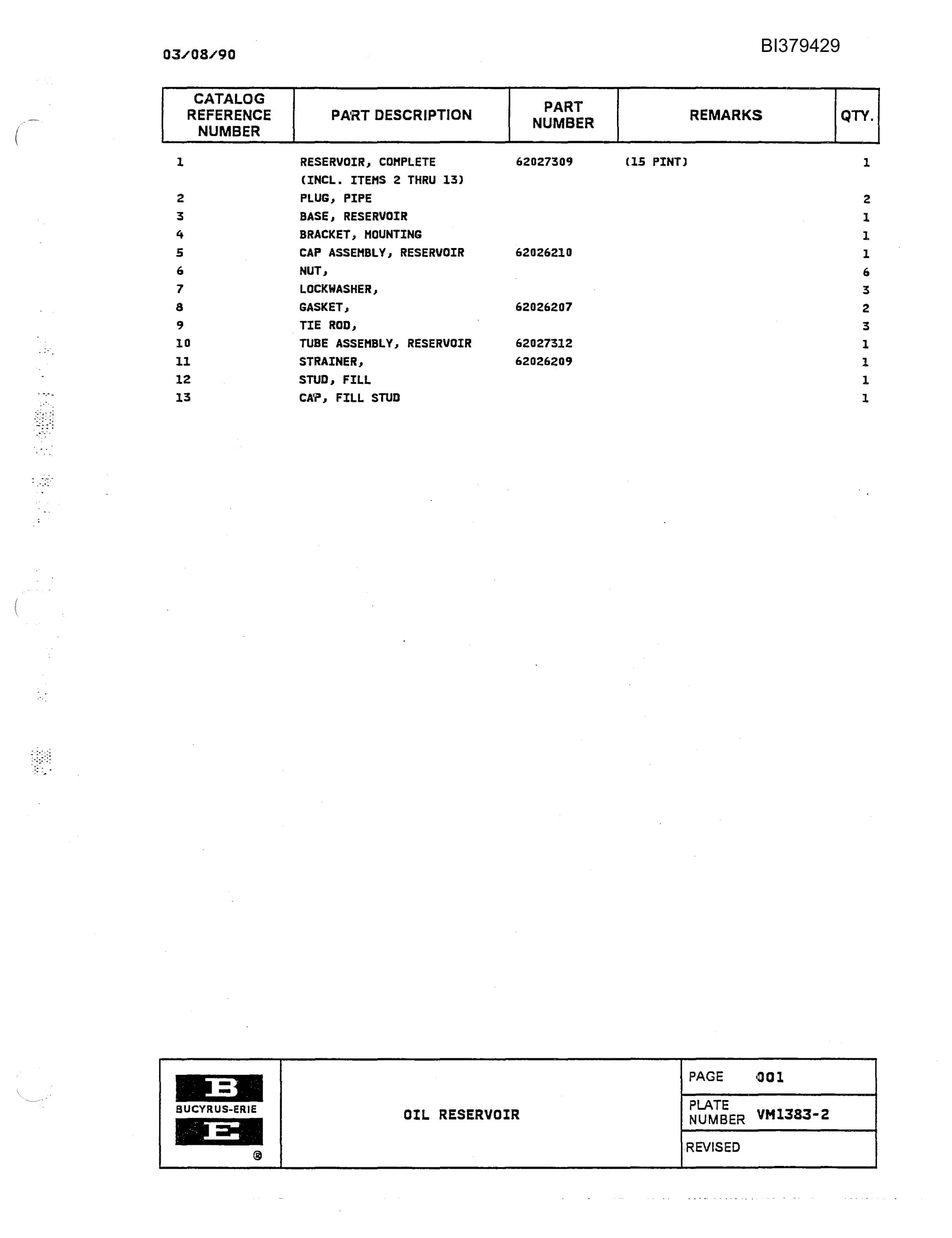Bucyrus 60R Walking Dragline Parts Catalog BI379429-4