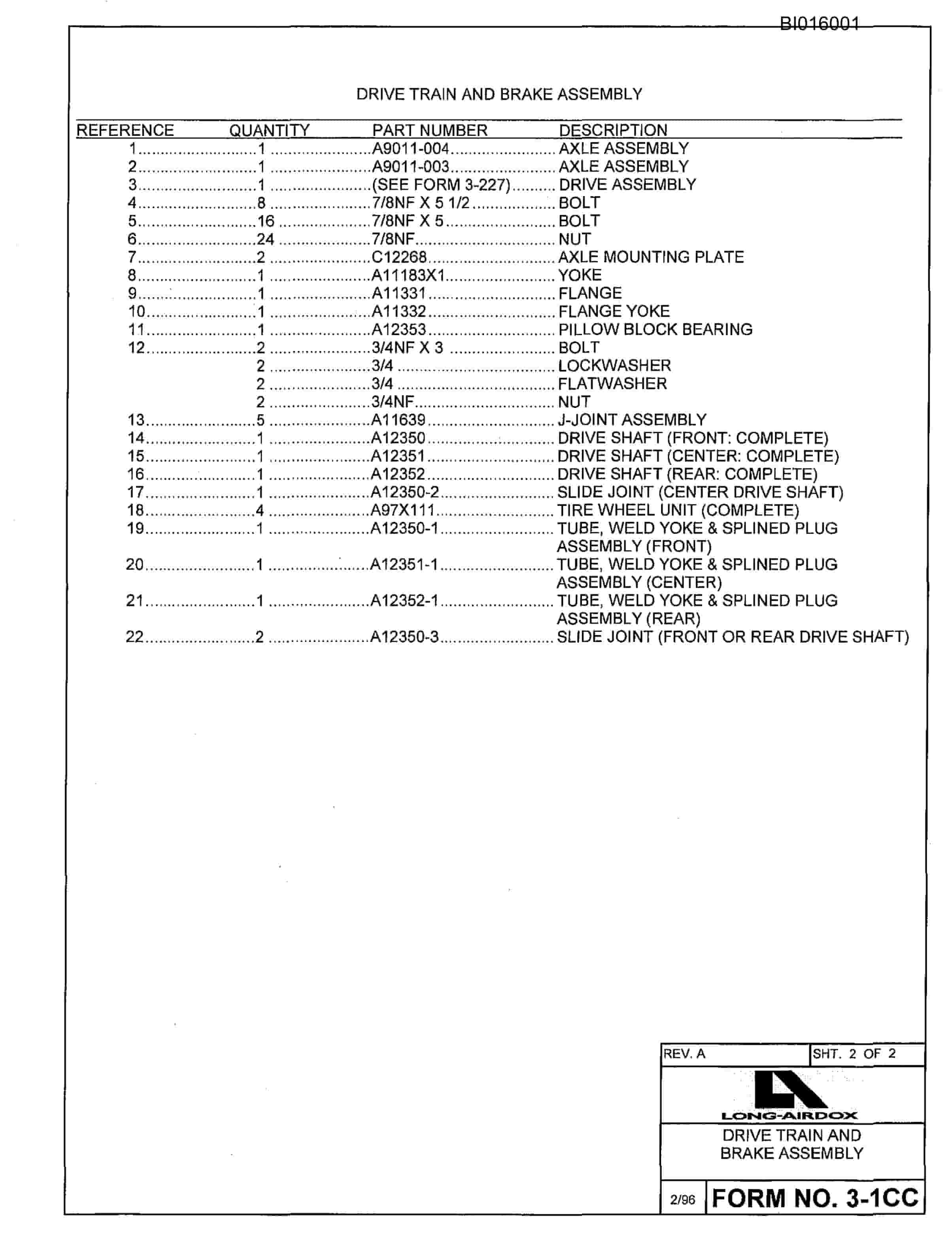 Bucyrus 610 Parts Catalog BI016001-2
