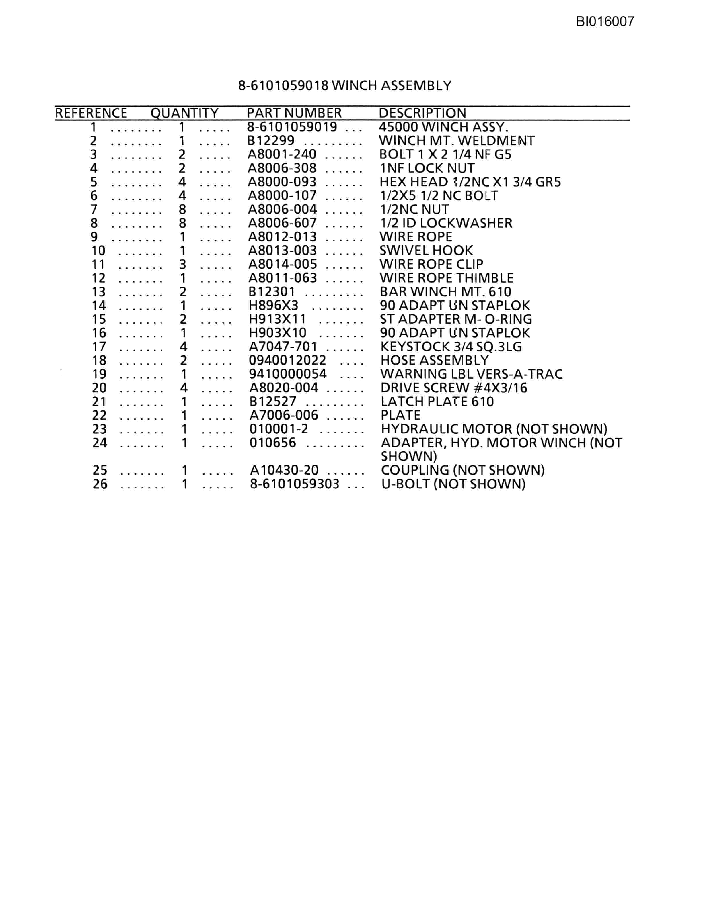 Bucyrus 610 Parts Catalog BI016007-3