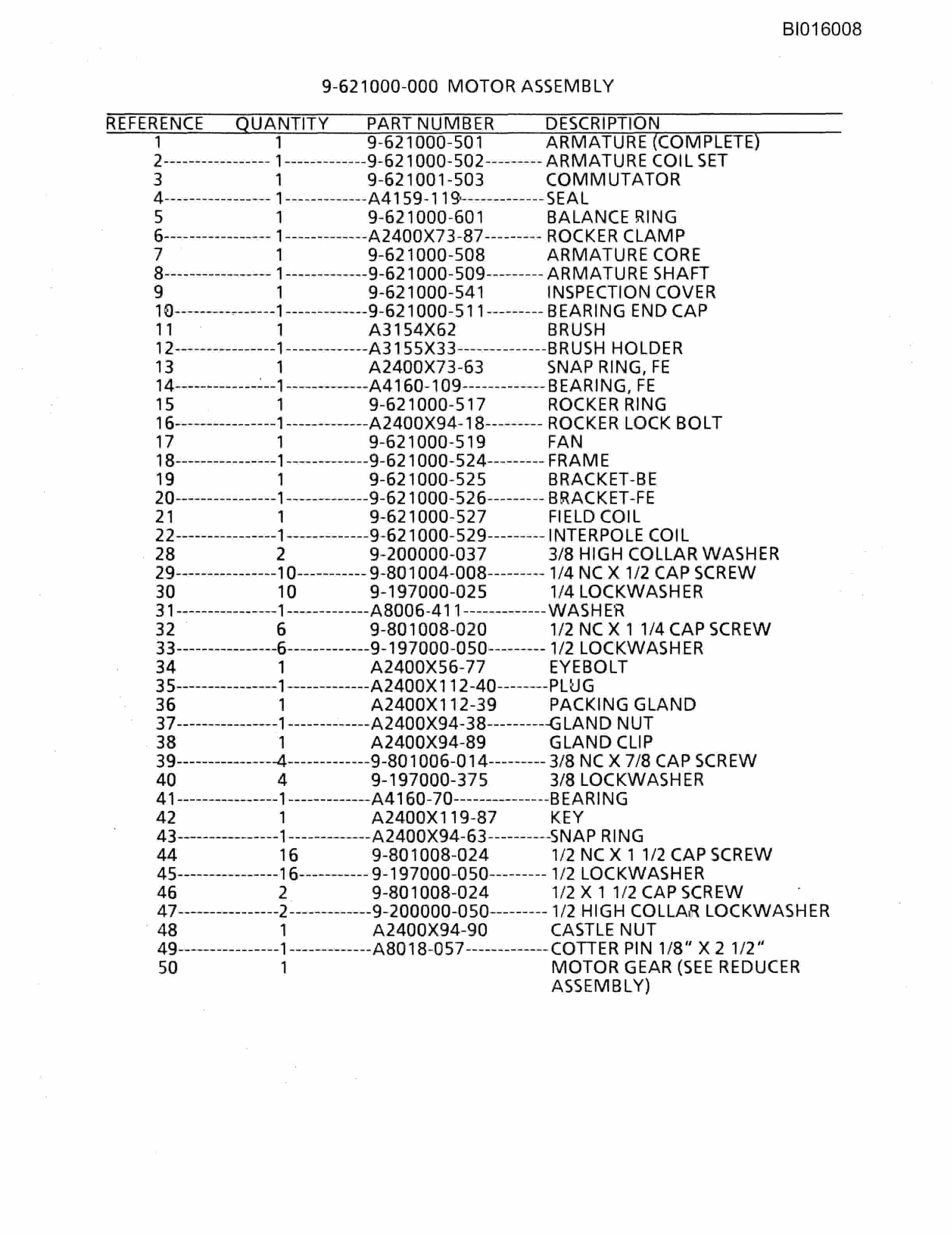 Bucyrus 610 Parts Catalog BI016008-2