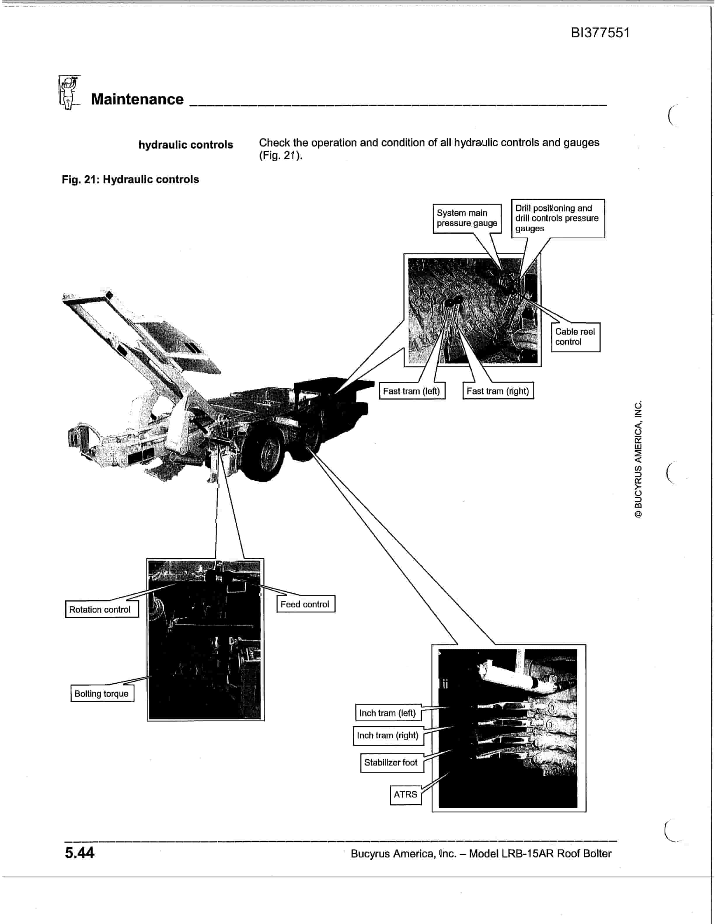 Bucyrus 62 Roof Bolter Technical Manual BI377551-3